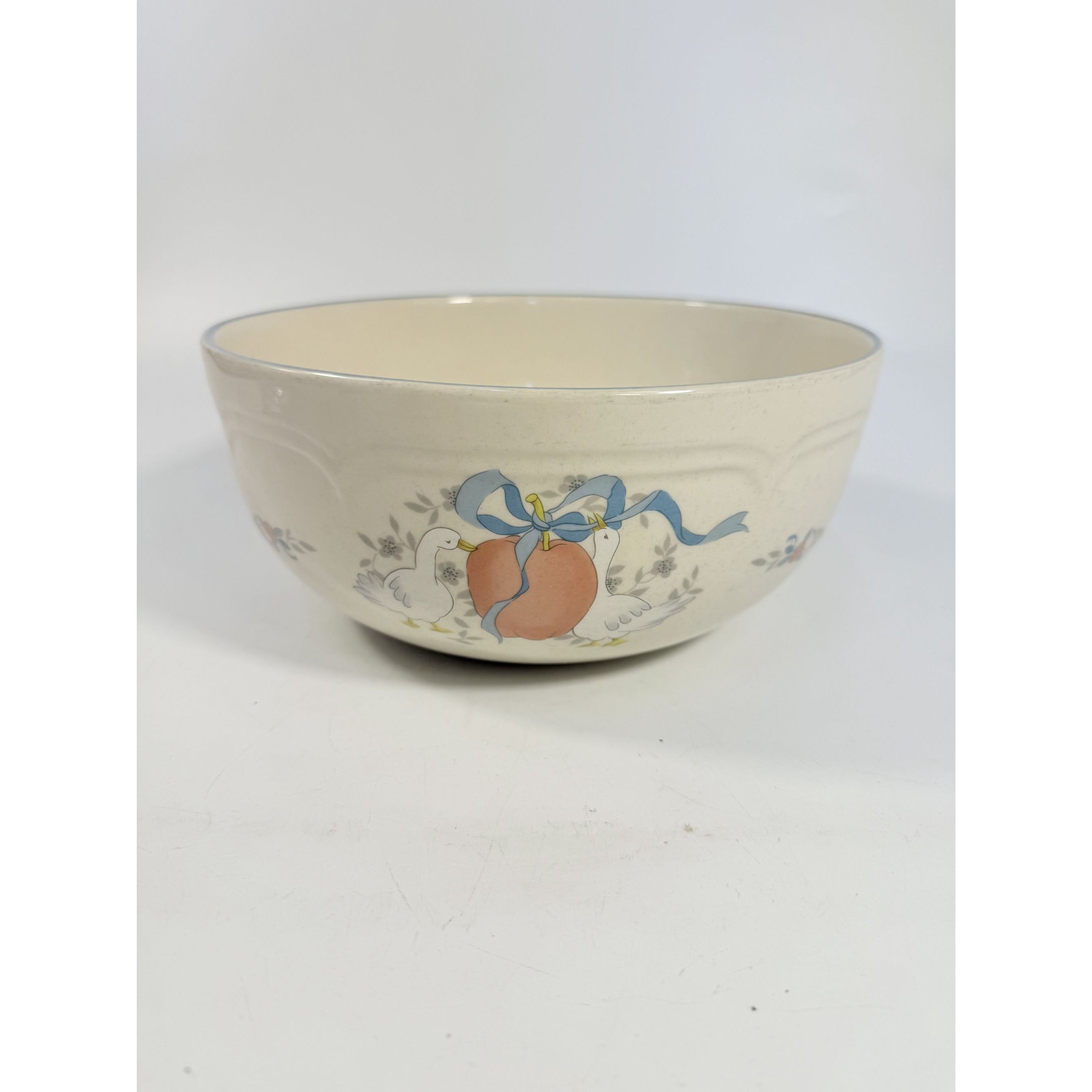 Vegtable Mixing Serving Bowl Marmalade International Staoneware Replacement China Vintage Cottage Granny Core Geese Apples
