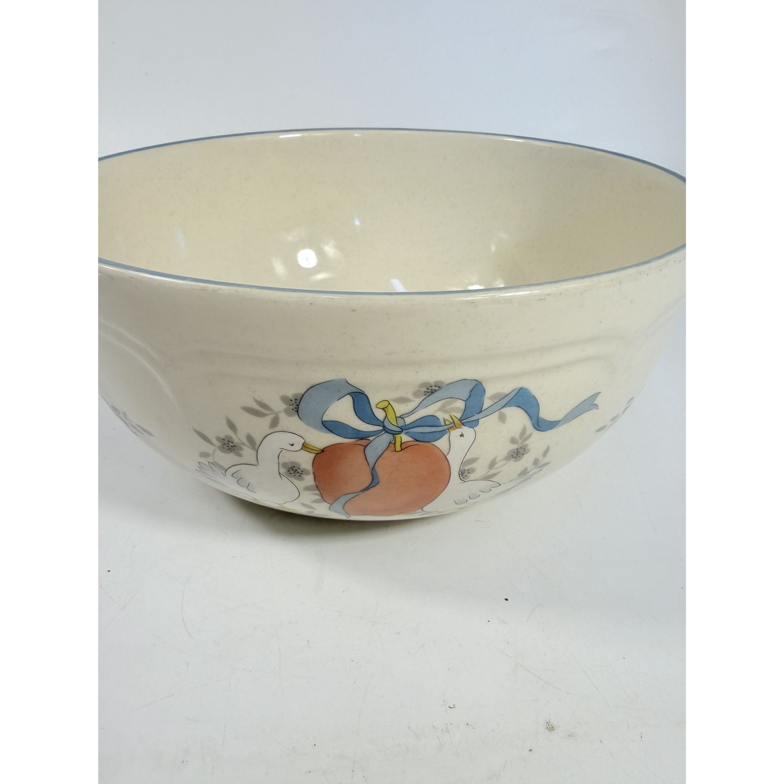 Vegtable Mixing Serving Bowl Marmalade International Staoneware Replacement China Vintage Cottage Granny Core Geese Apples