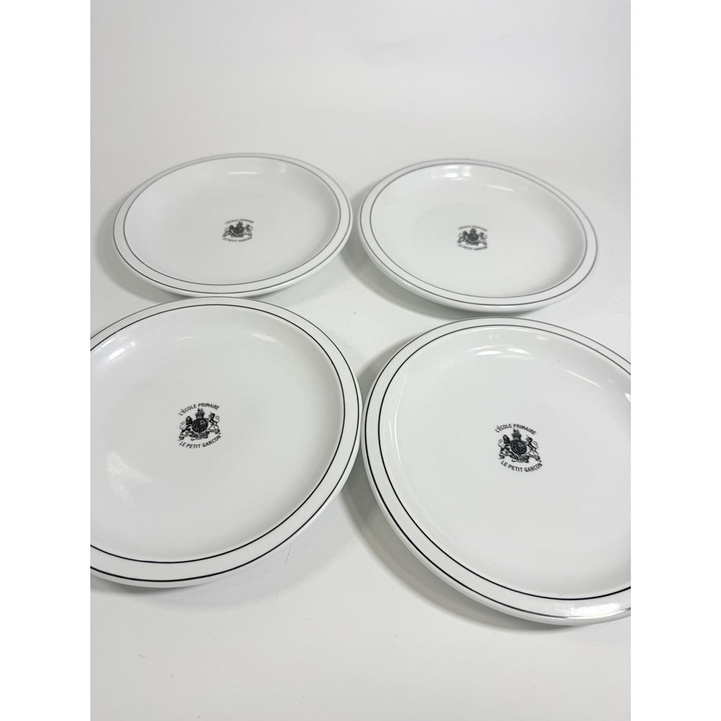 Ironstone Dinner Plate Set 4 Debelly Restaurant L'école Primaire Le Petit Garcon, French Bistro Style White Black Bands Romania Replacement