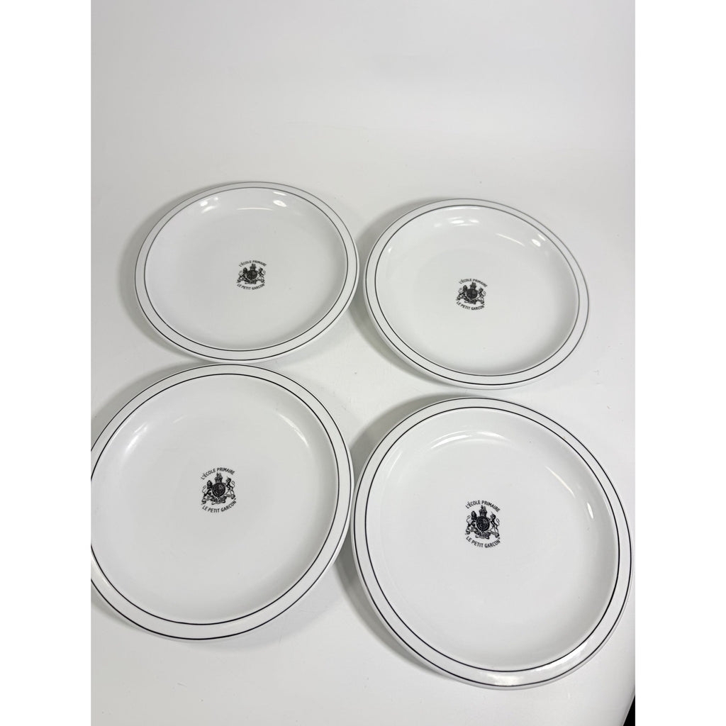 Ironstone Dinner Plate Set 4 Debelly Restaurant L'école Primaire Le Petit Garcon, French Bistro Style White Black Bands Romania Replacement