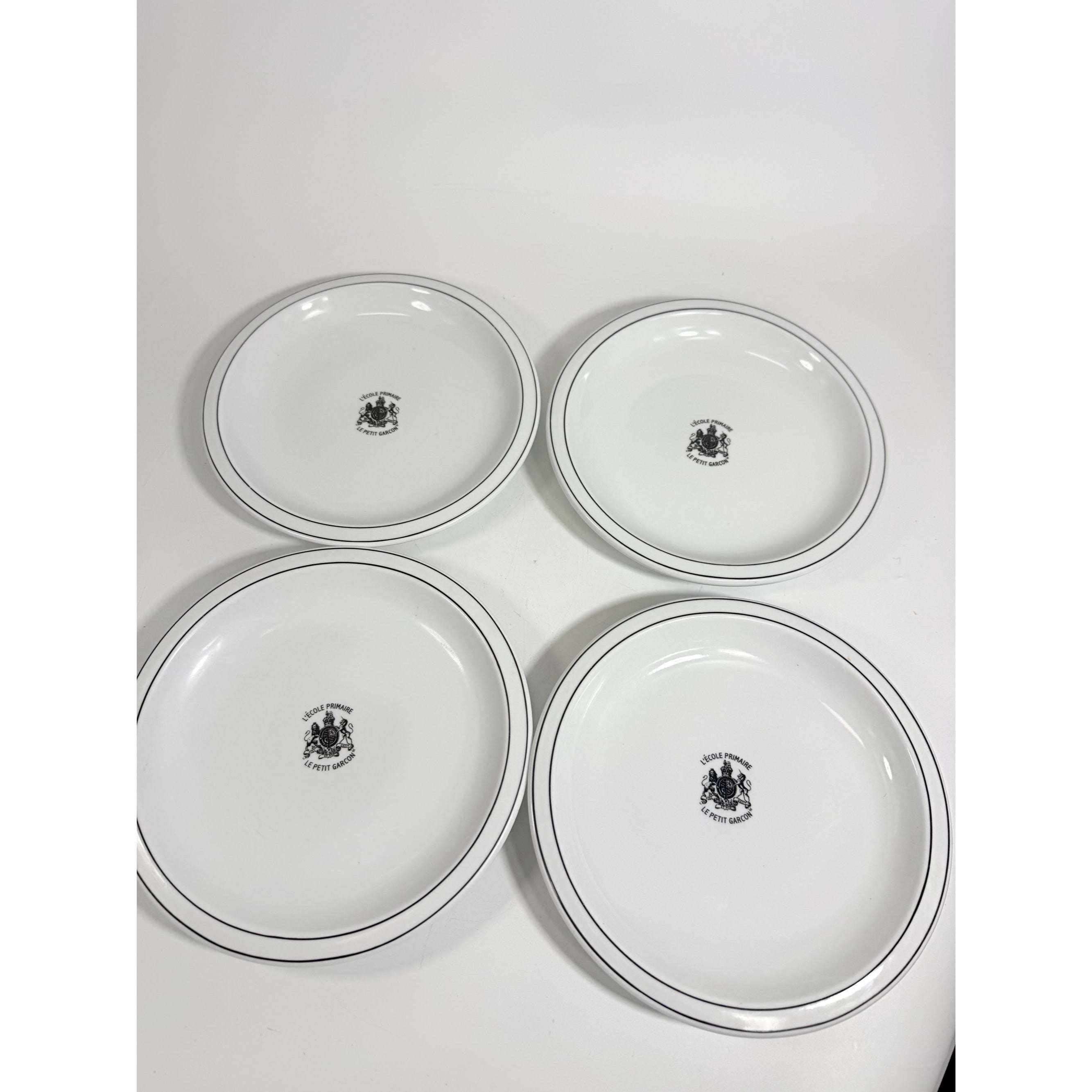 Ironstone Dinner Plate Set 4 Debelly Restaurant L'école Primaire Le Petit Garcon, French Bistro Style White Black Bands Romania Replacement
