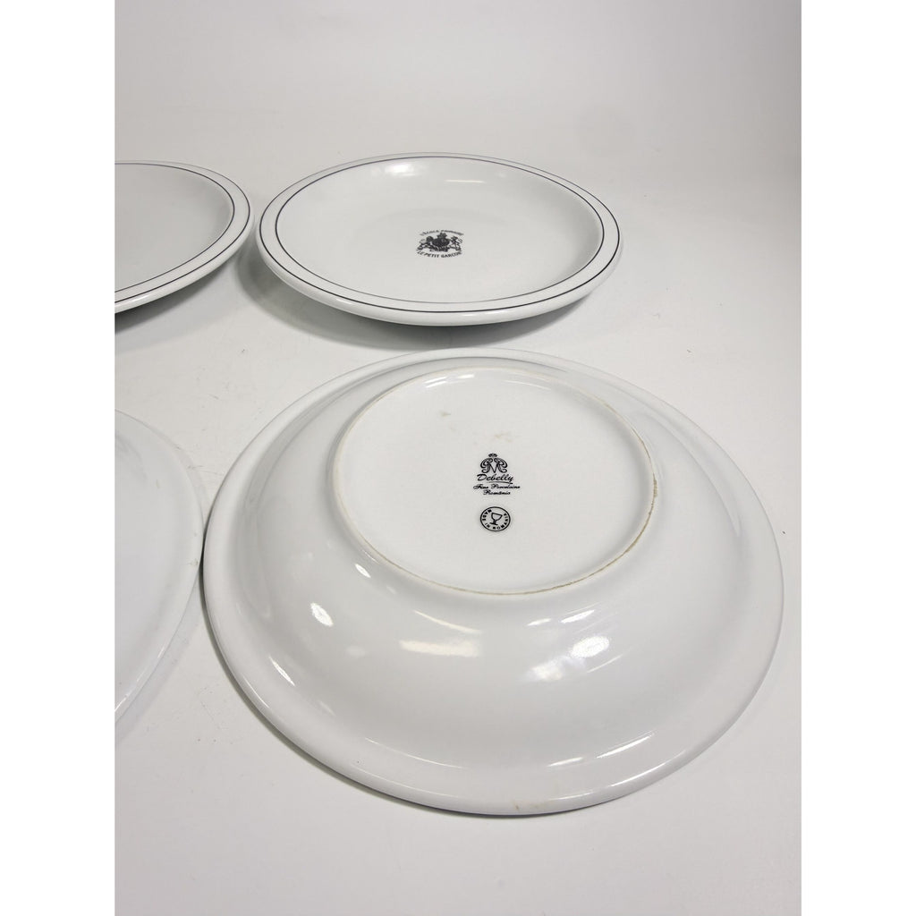 Ironstone Dinner Plate Set 4 Debelly Restaurant L'école Primaire Le Petit Garcon, French Bistro Style White Black Bands Romania Replacement