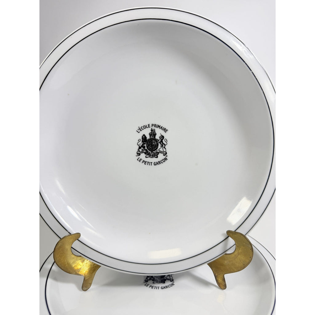 Ironstone Dinner Plate Set 4 Debelly Restaurant L'école Primaire Le Petit Garcon, French Bistro Style White Black Bands Romania Replacement