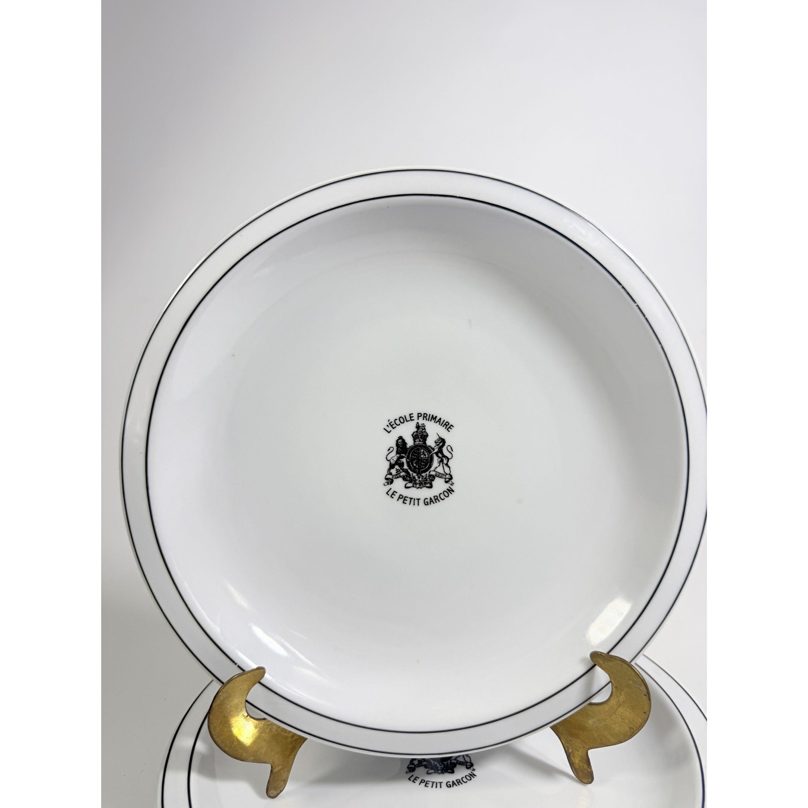 Ironstone Dinner Plate Set 4 Debelly Restaurant L'école Primaire Le Petit Garcon, French Bistro Style White Black Bands Romania Replacement