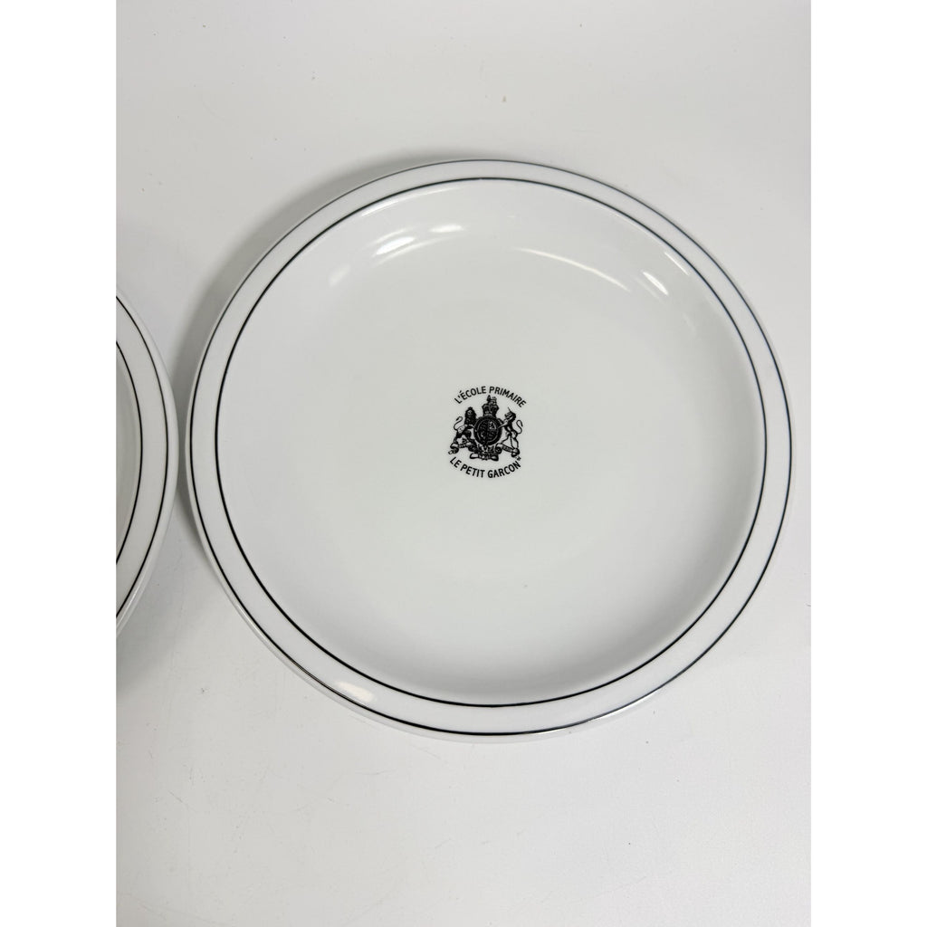 Ironstone Dinner Plate Set 4 Debelly Restaurant L'école Primaire Le Petit Garcon, French Bistro Style White Black Bands Romania Replacement