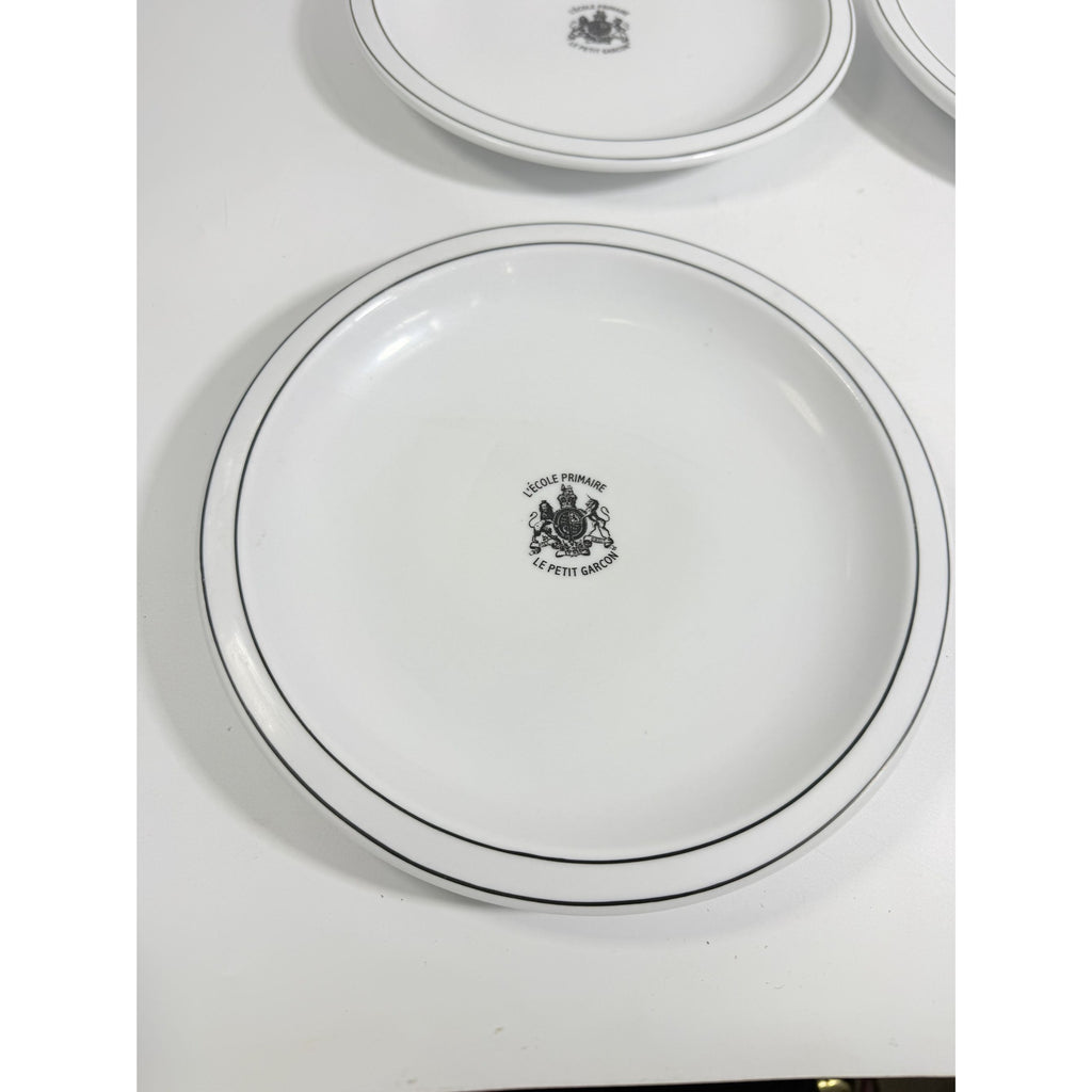 Ironstone Dinner Plate Set 4 Debelly Restaurant L'école Primaire Le Petit Garcon, French Bistro Style White Black Bands Romania Replacement