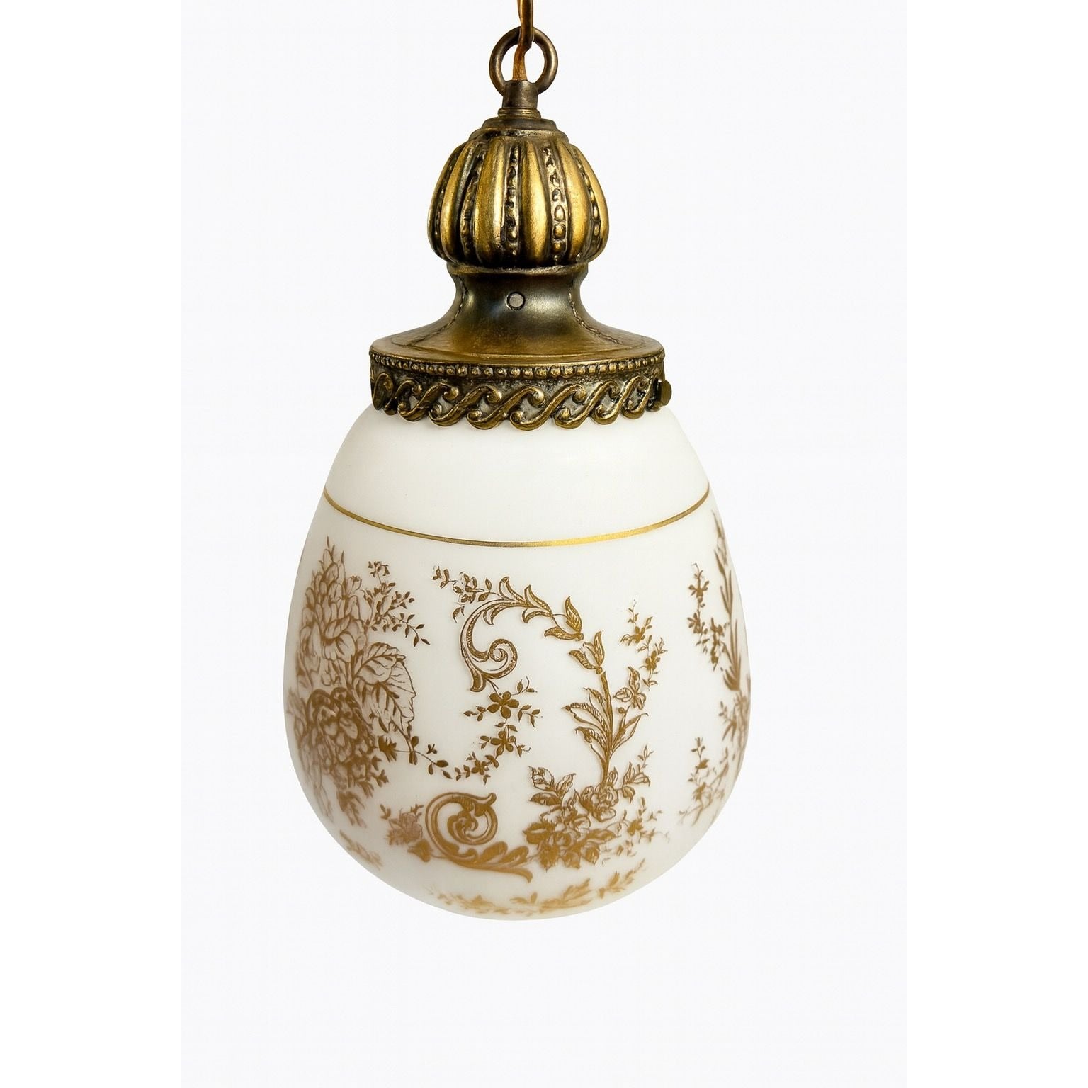 Vintage Plug-in Swag Lamp, Ornate Gold and White Hanging Lantern, Hollywood Regency, Gold Leaves & Roses, Victorian Floral Scroll Filligree