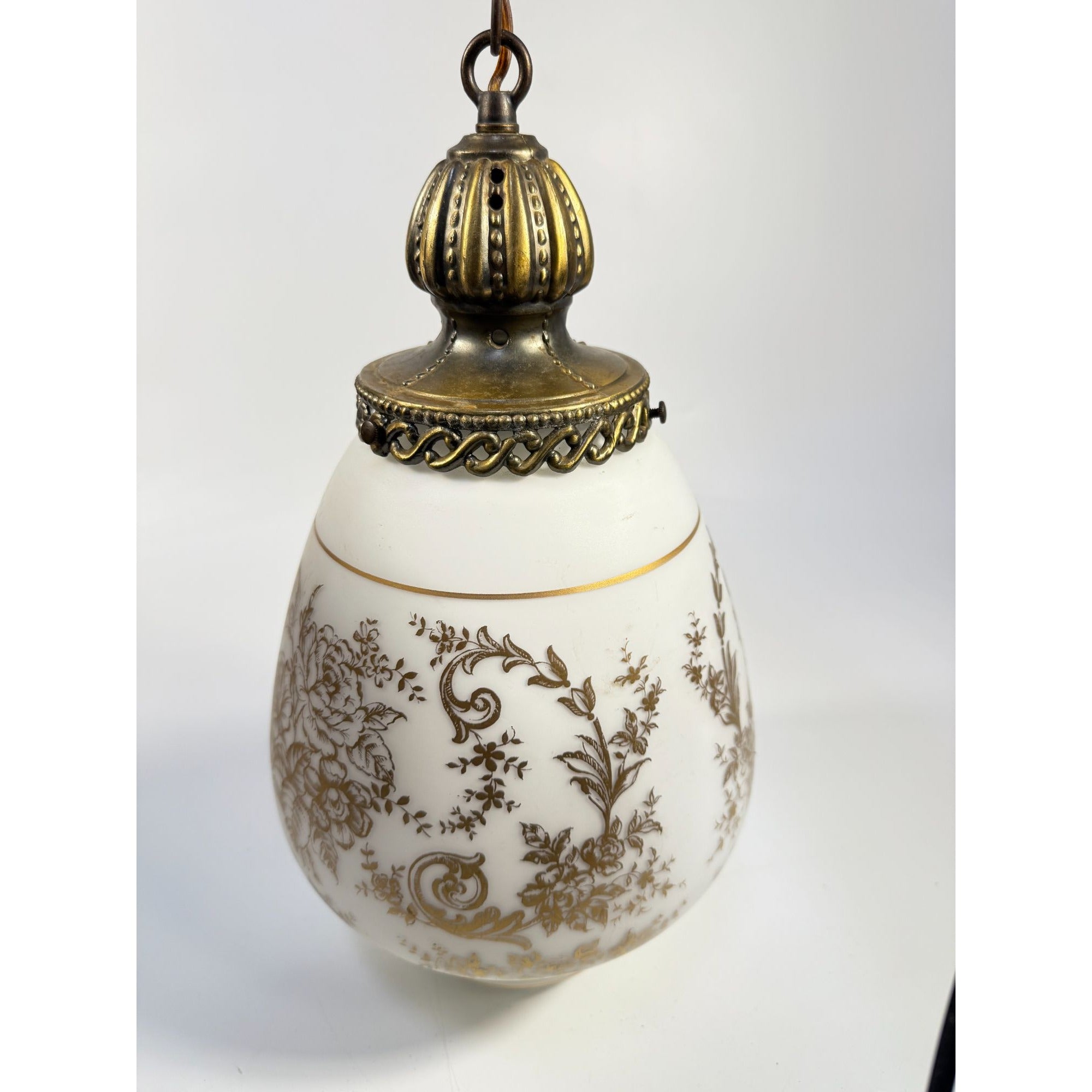 Vintage Plug-in Swag Lamp, Ornate Gold and White Hanging Lantern, Hollywood Regency, Gold Leaves & Roses, Victorian Floral Scroll Filligree