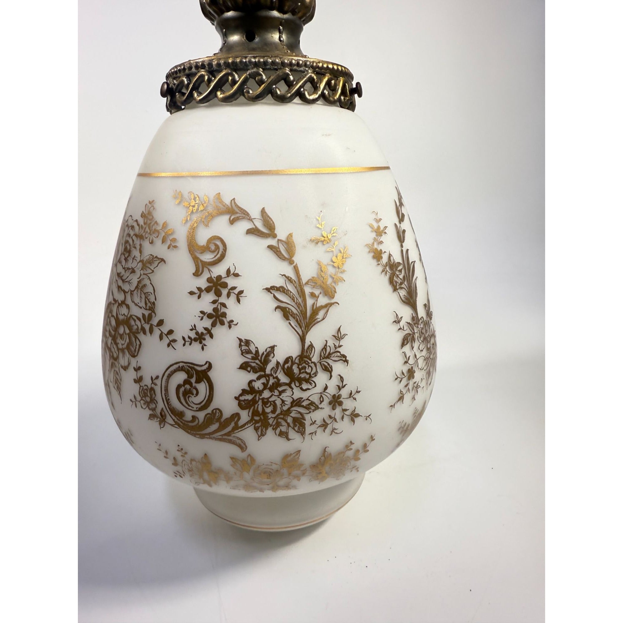 Vintage Plug-in Swag Lamp, Ornate Gold and White Hanging Lantern, Hollywood Regency, Gold Leaves & Roses, Victorian Floral Scroll Filligree