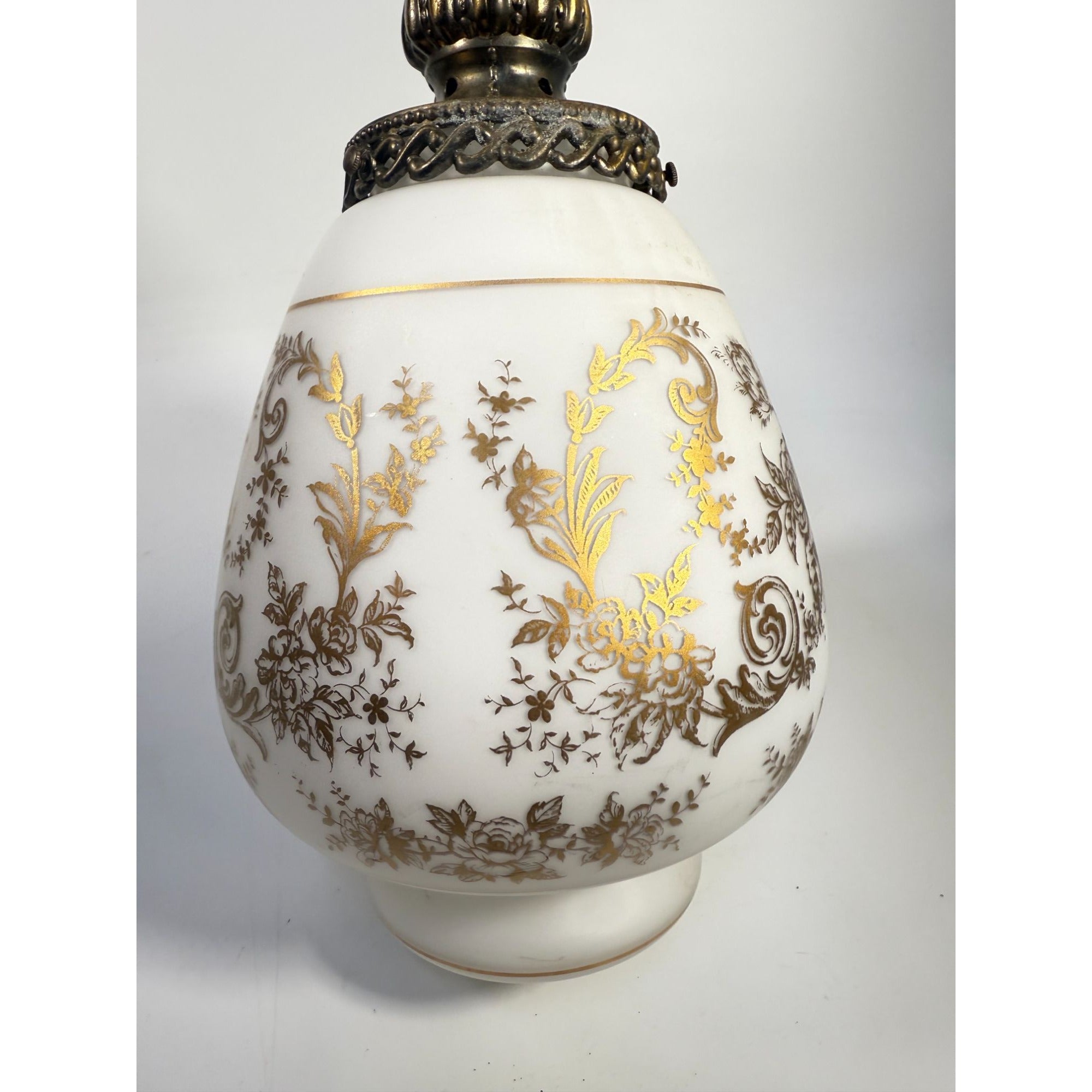 Vintage Plug-in Swag Lamp, Ornate Gold and White Hanging Lantern, Hollywood Regency, Gold Leaves & Roses, Victorian Floral Scroll Filligree