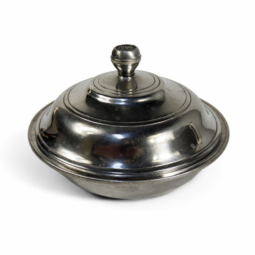 Pewter Serving Bowl Covered Vegetable Wilton Armetele Plough Tavern Large Round 1973 Vintage Columbia PA Replacement Dishes Colonial