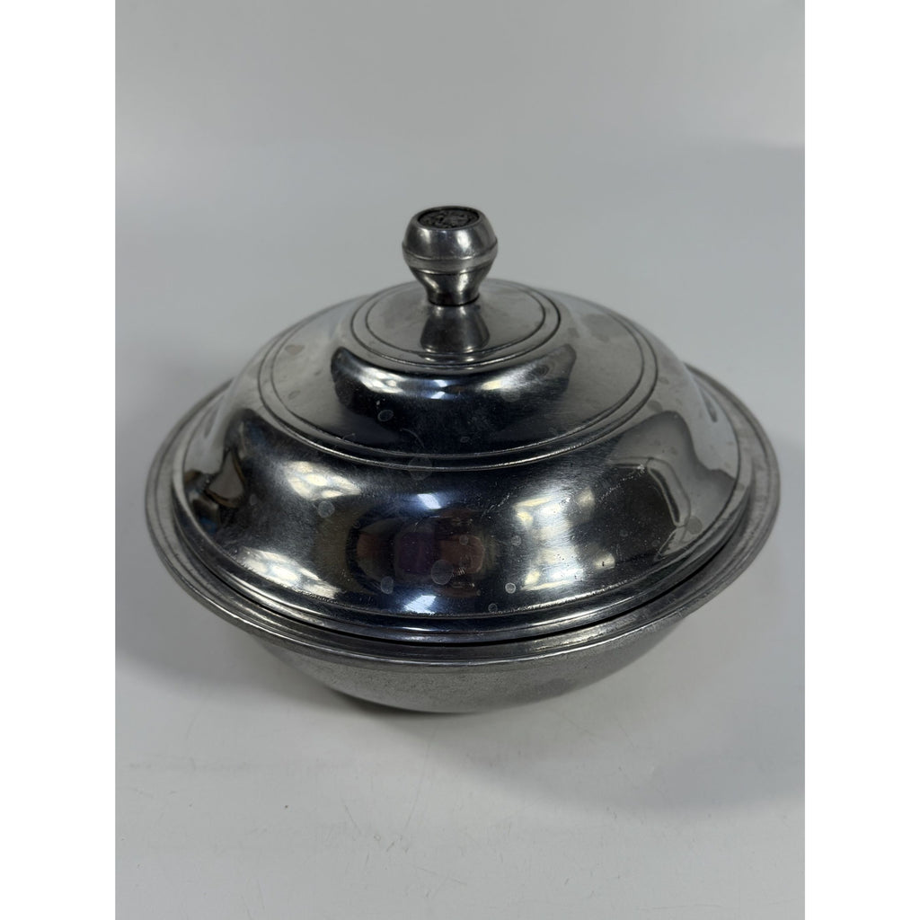 Pewter Serving Bowl Covered Vegetable Wilton Armetele Plough Tavern Large Round 1973 Vintage Columbia PA Replacement Dishes Colonial