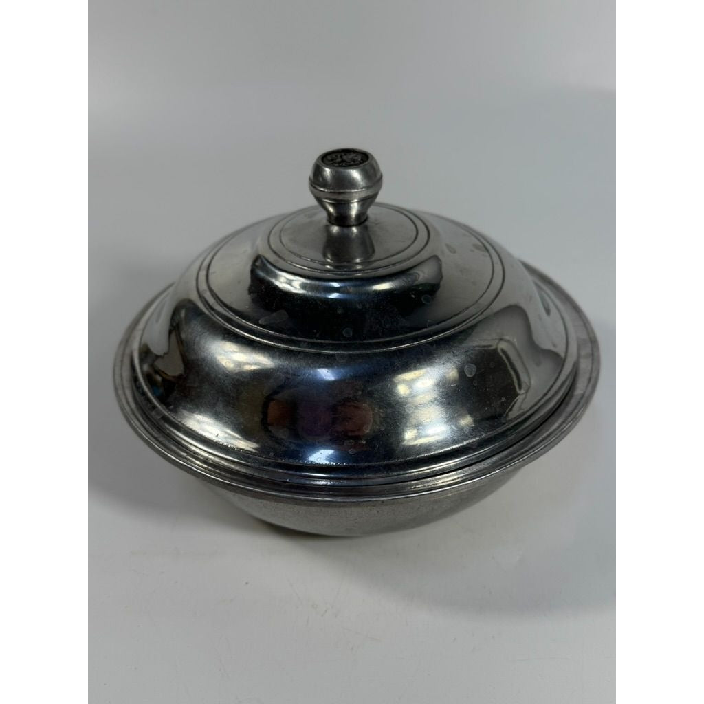 Pewter Serving Bowl Covered Vegetable Wilton Armetele Plough Tavern Large Round 1973 Vintage Columbia PA Replacement Dishes Colonial