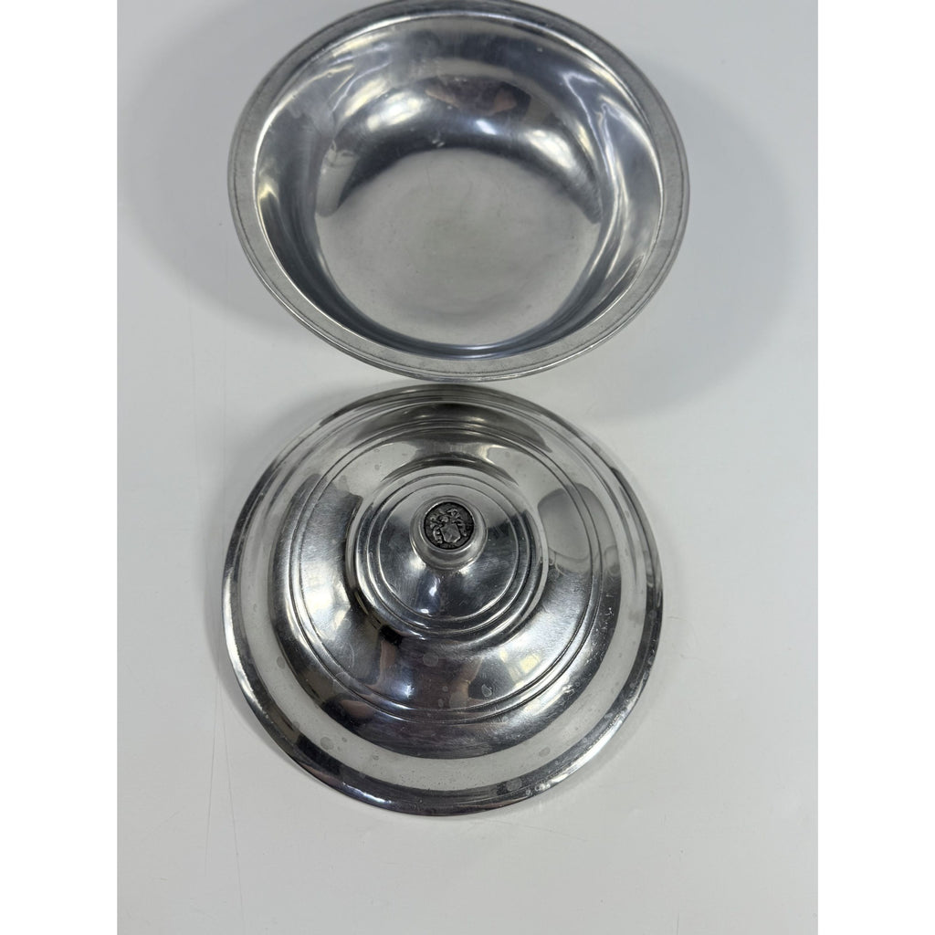 Pewter Serving Bowl Covered Vegetable Wilton Armetele Plough Tavern Large Round 1973 Vintage Columbia PA Replacement Dishes Colonial