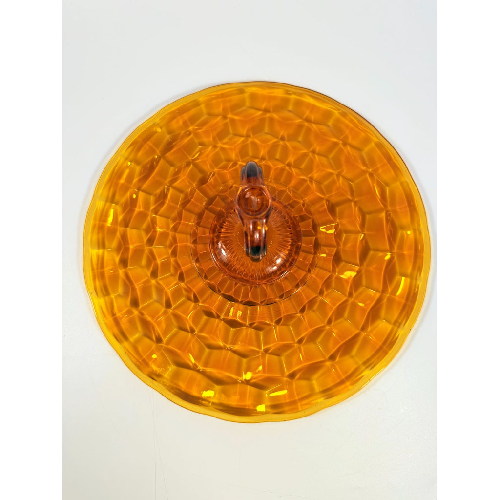 Amber Handled Serving Tray With ndiana Colony Cubist Cube Diamond Pattern 12" Round Vintage Mid Century Retro Tableware Serveware