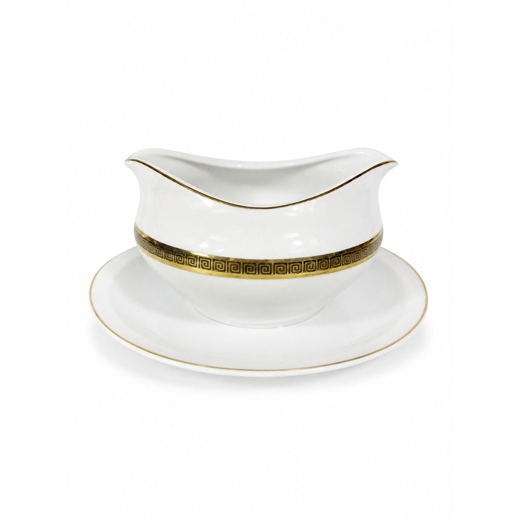 Gravy Boat Saucer Key Largo by Meito Black Greek Key On Gold Band Royal M Japan Replacement China Vintage Elegant Traditional