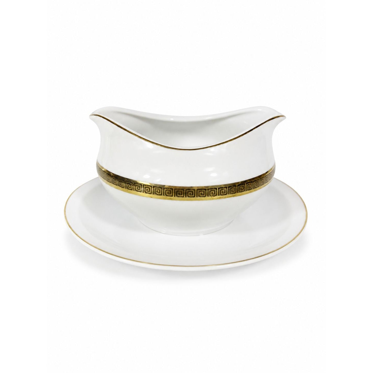 Gravy Boat Saucer Key Largo by Meito Black Greek Key On Gold Band Royal M Japan Replacement China Vintage Elegant Traditional