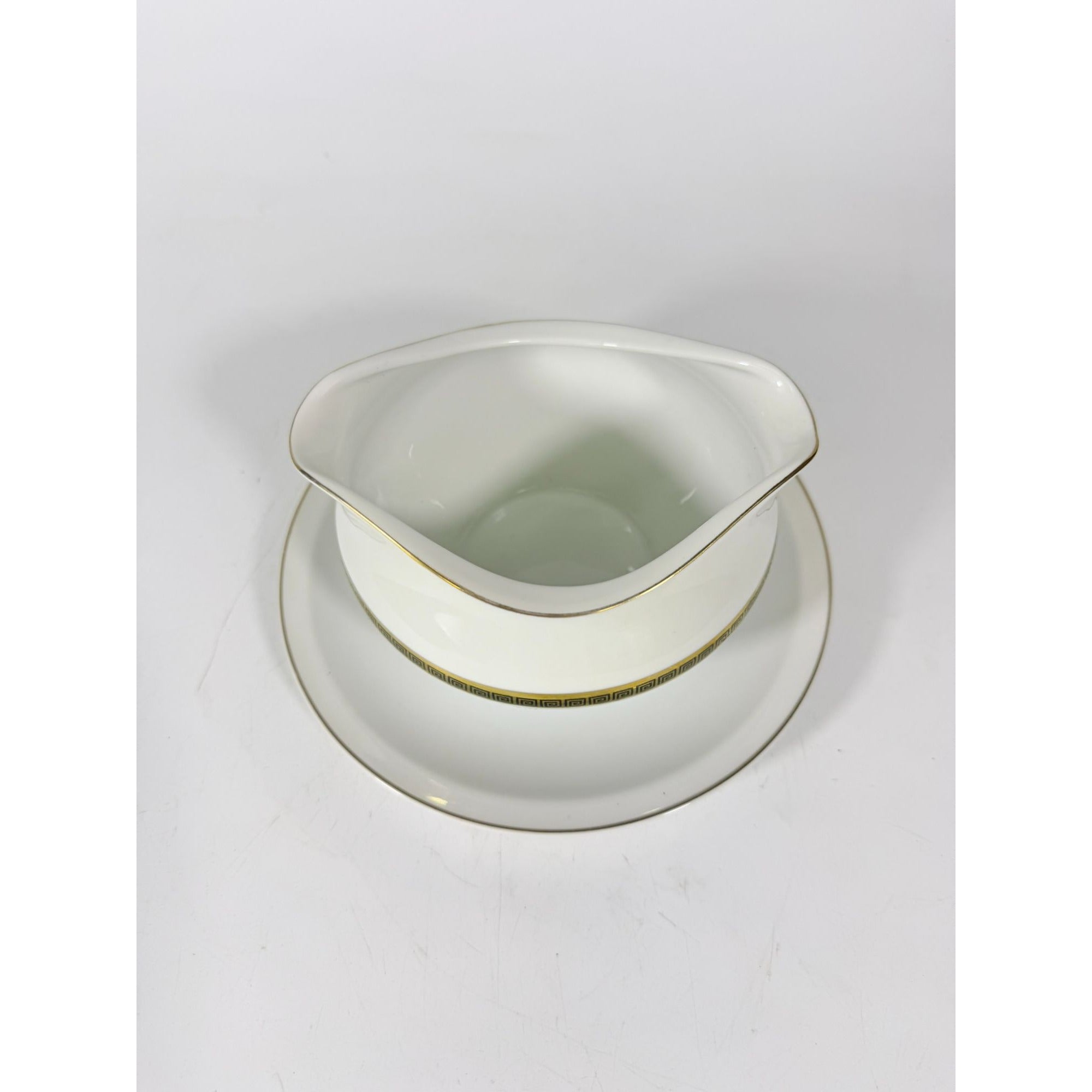Gravy Boat Saucer Key Largo by Meito Black Greek Key On Gold Band Royal M Japan Replacement China Vintage Elegant Traditional