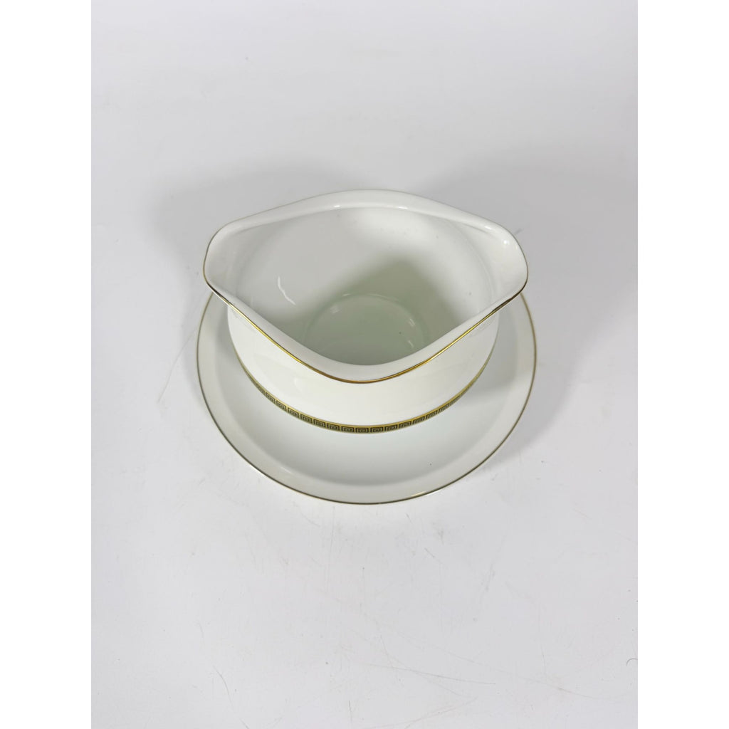 Gravy Boat Saucer Key Largo by Meito Black Greek Key On Gold Band Royal M Japan Replacement China Vintage Elegant Traditional