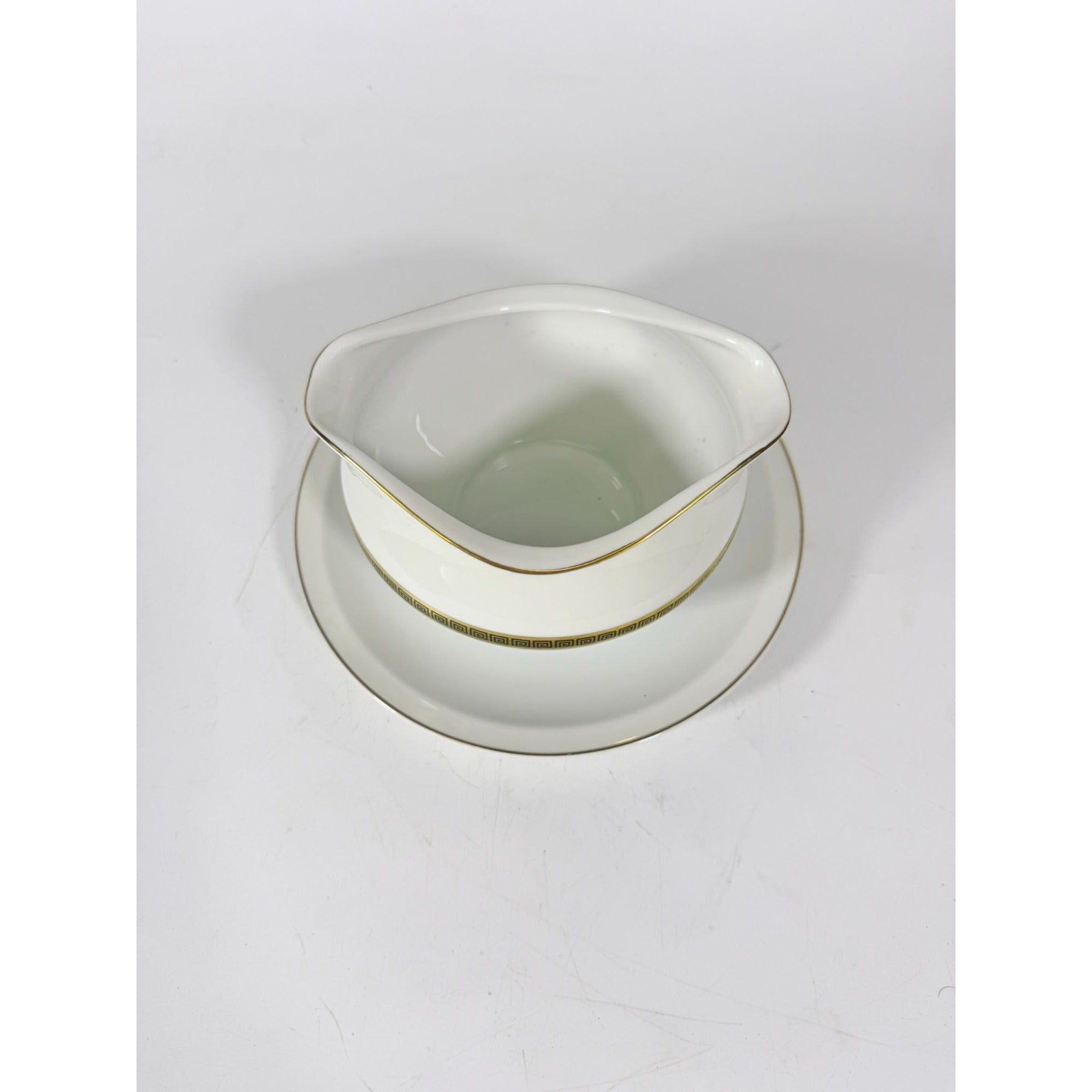 Gravy Boat Saucer Key Largo by Meito Black Greek Key On Gold Band Royal M Japan Replacement China Vintage Elegant Traditional