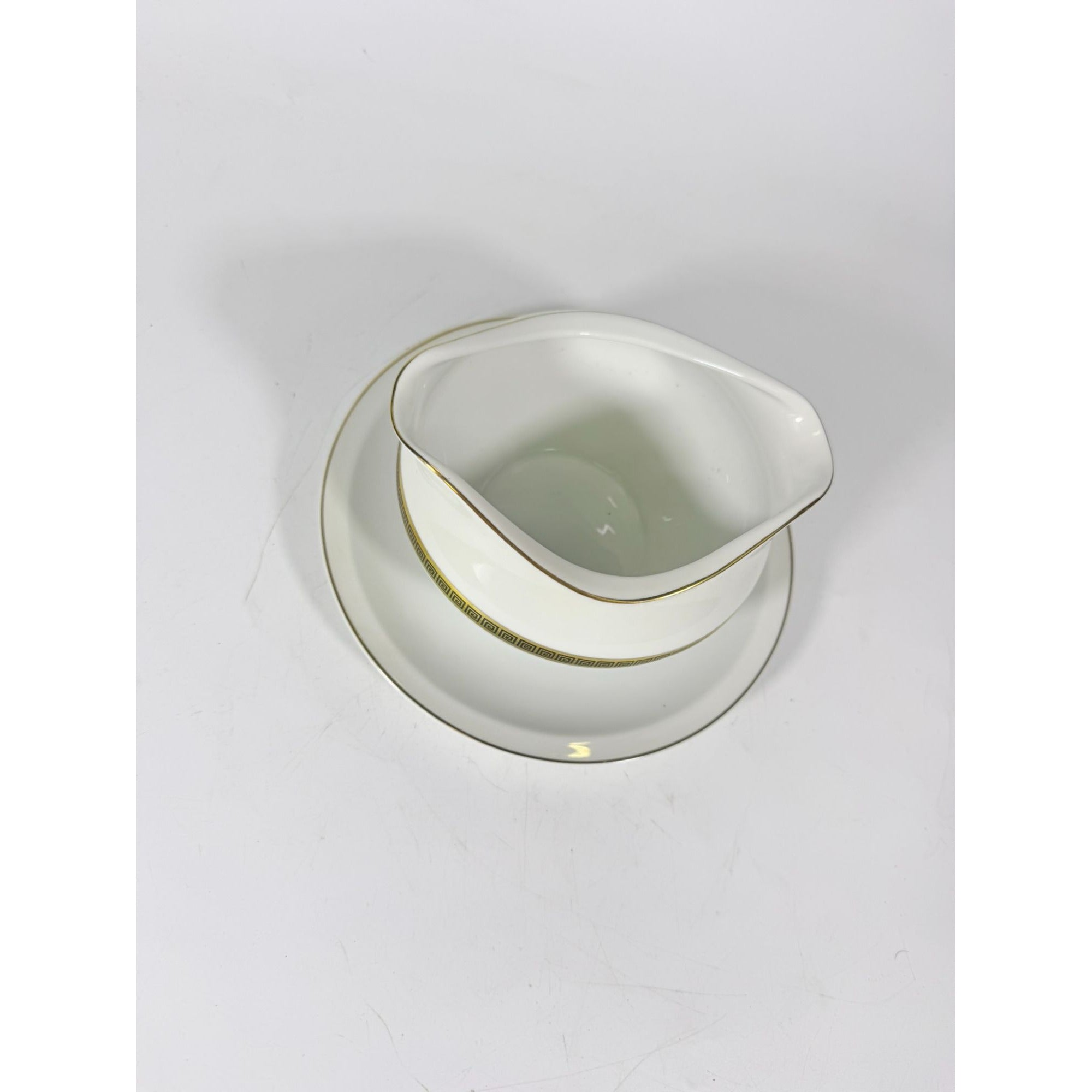 Gravy Boat Saucer Key Largo by Meito Black Greek Key On Gold Band Royal M Japan Replacement China Vintage Elegant Traditional