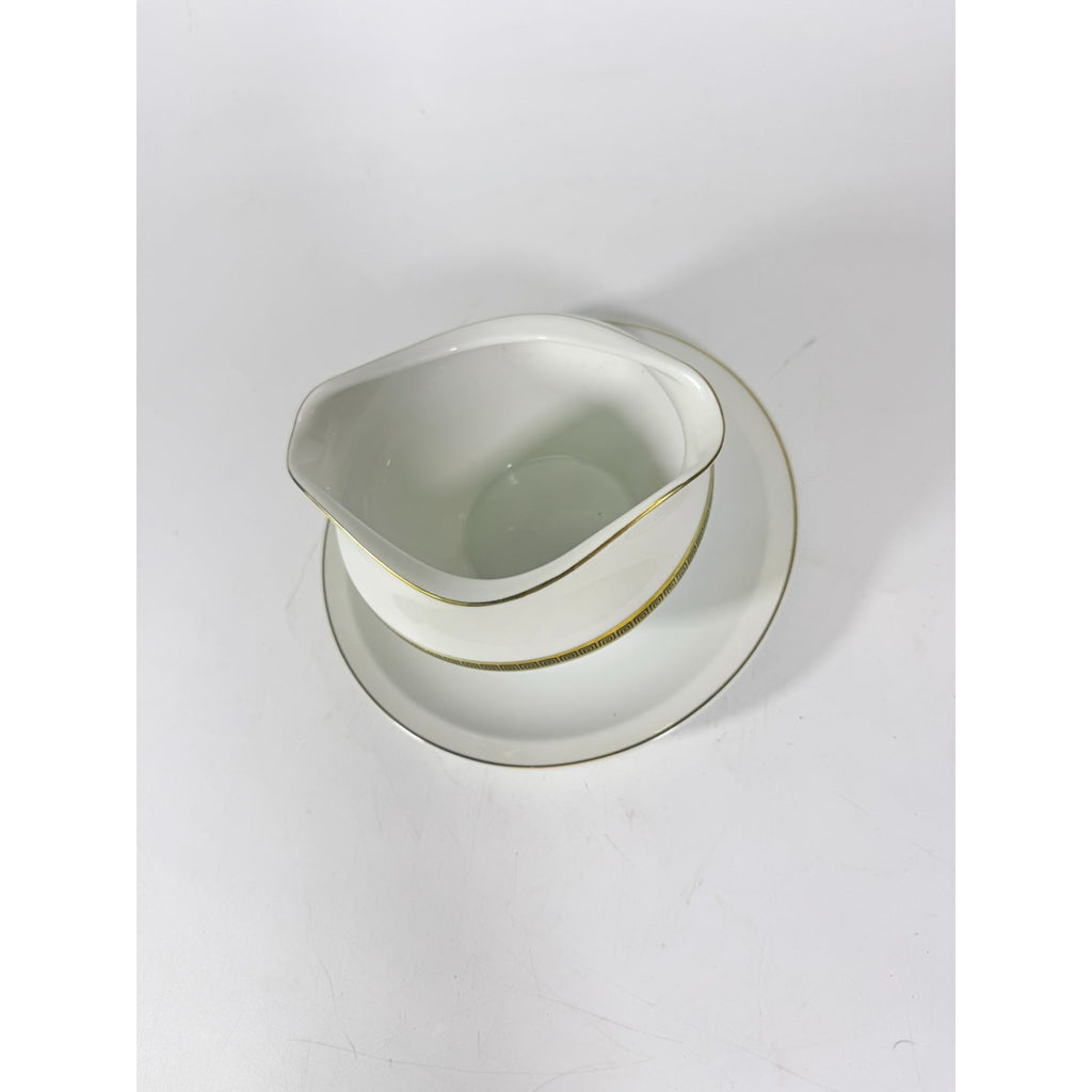 Gravy Boat Saucer Key Largo by Meito Black Greek Key On Gold Band Royal M Japan Replacement China Vintage Elegant Traditional