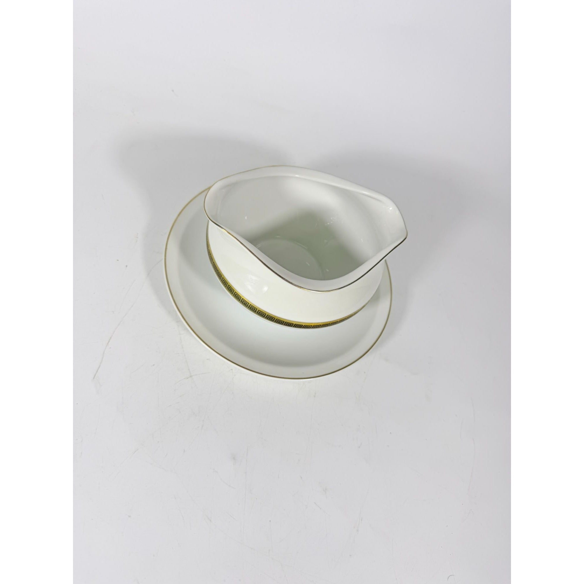 Gravy Boat Saucer Key Largo by Meito Black Greek Key On Gold Band Royal M Japan Replacement China Vintage Elegant Traditional