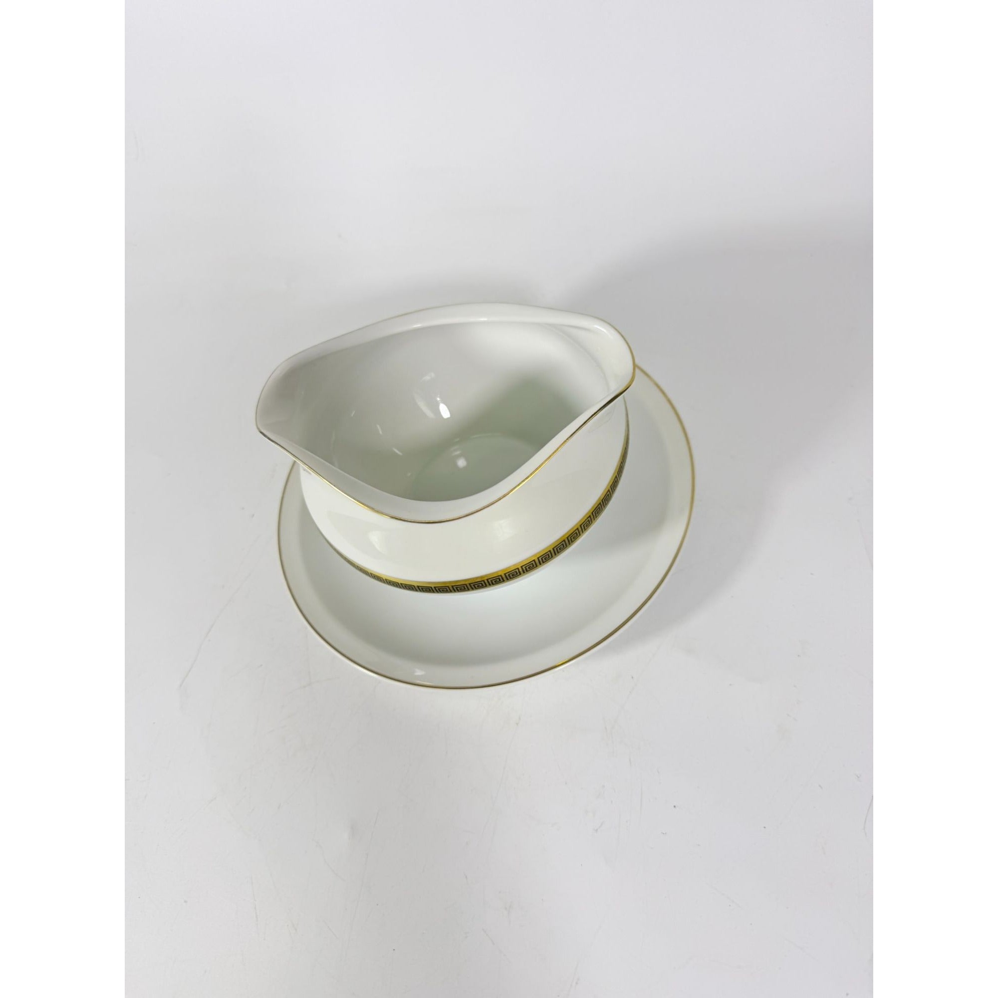 Gravy Boat Saucer Key Largo by Meito Black Greek Key On Gold Band Royal M Japan Replacement China Vintage Elegant Traditional
