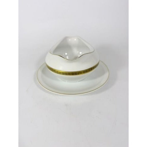 Gravy Boat Saucer Key Largo by Meito Black Greek Key On Gold Band Royal M Japan Replacement China Vintage Elegant Traditional