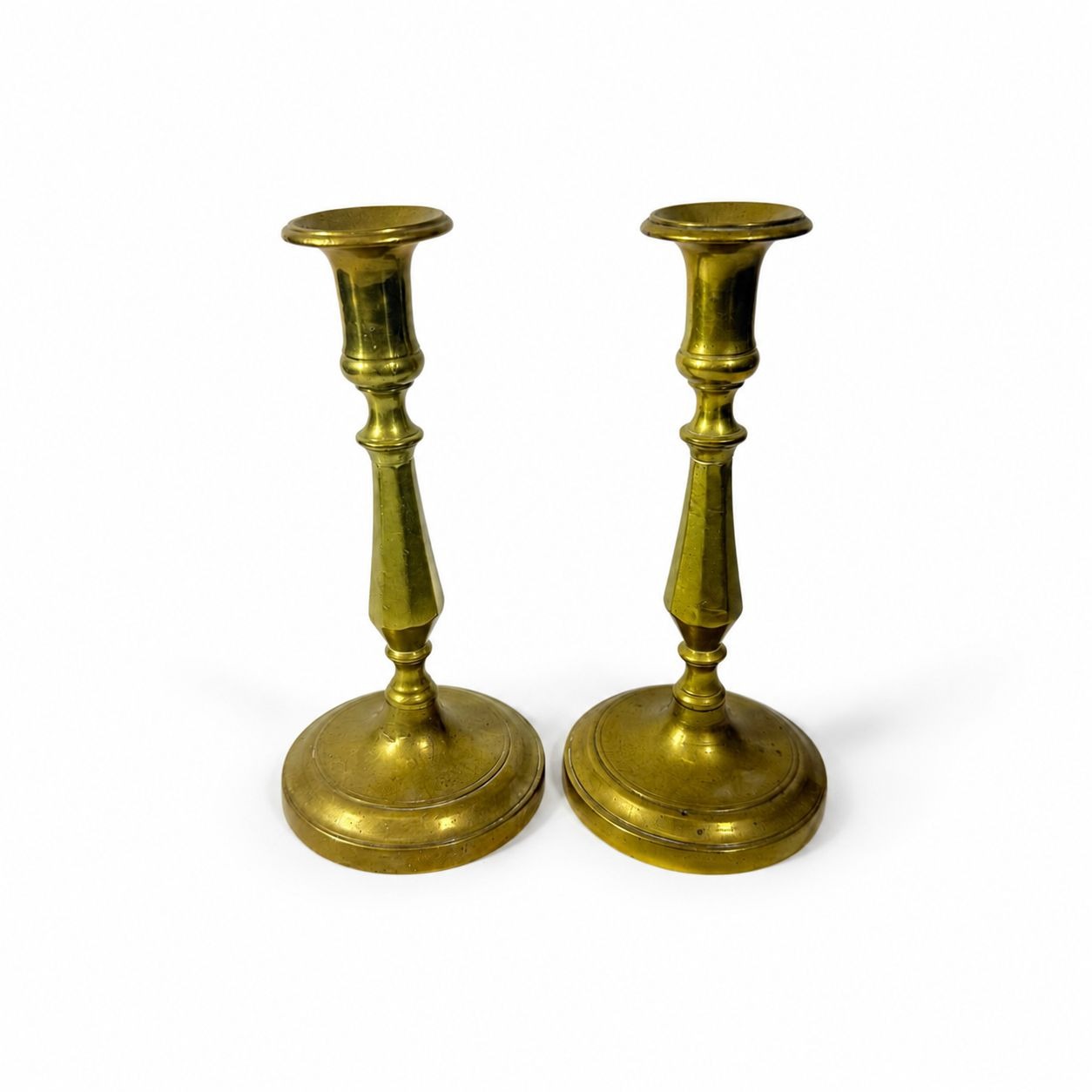 Solid Brass Candlesticks Pair Early 20th Century Vintage Metal Traditional Table Home Decor Centerpiece Candle Holder English Decorative