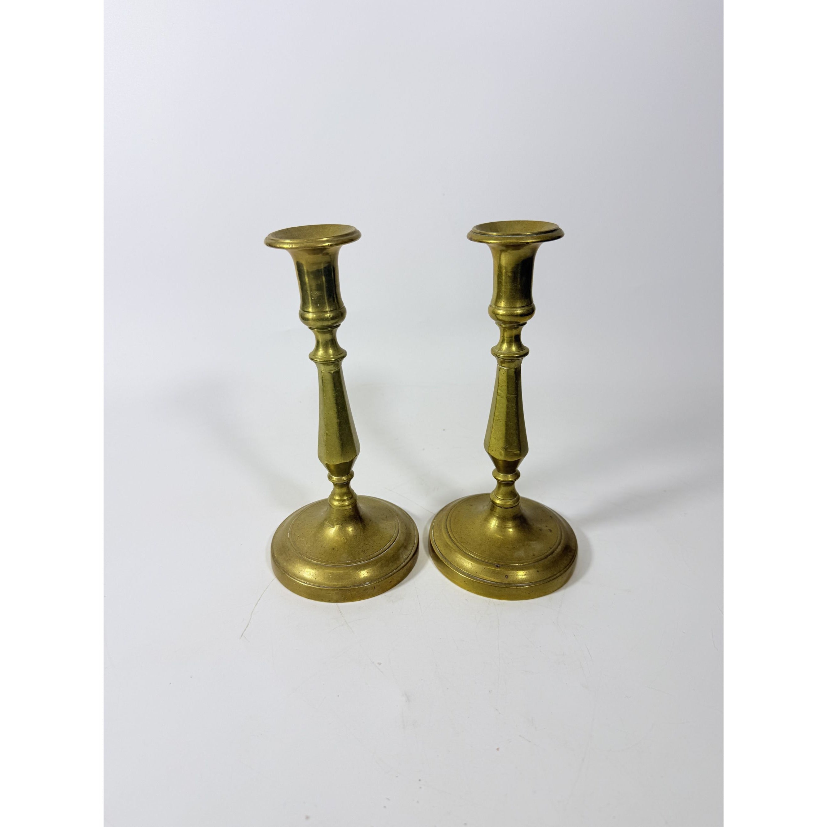 Solid Brass Candlesticks Pair Early 20th Century Vintage Metal Traditional Table Home Decor Centerpiece Candle Holder English Decorative