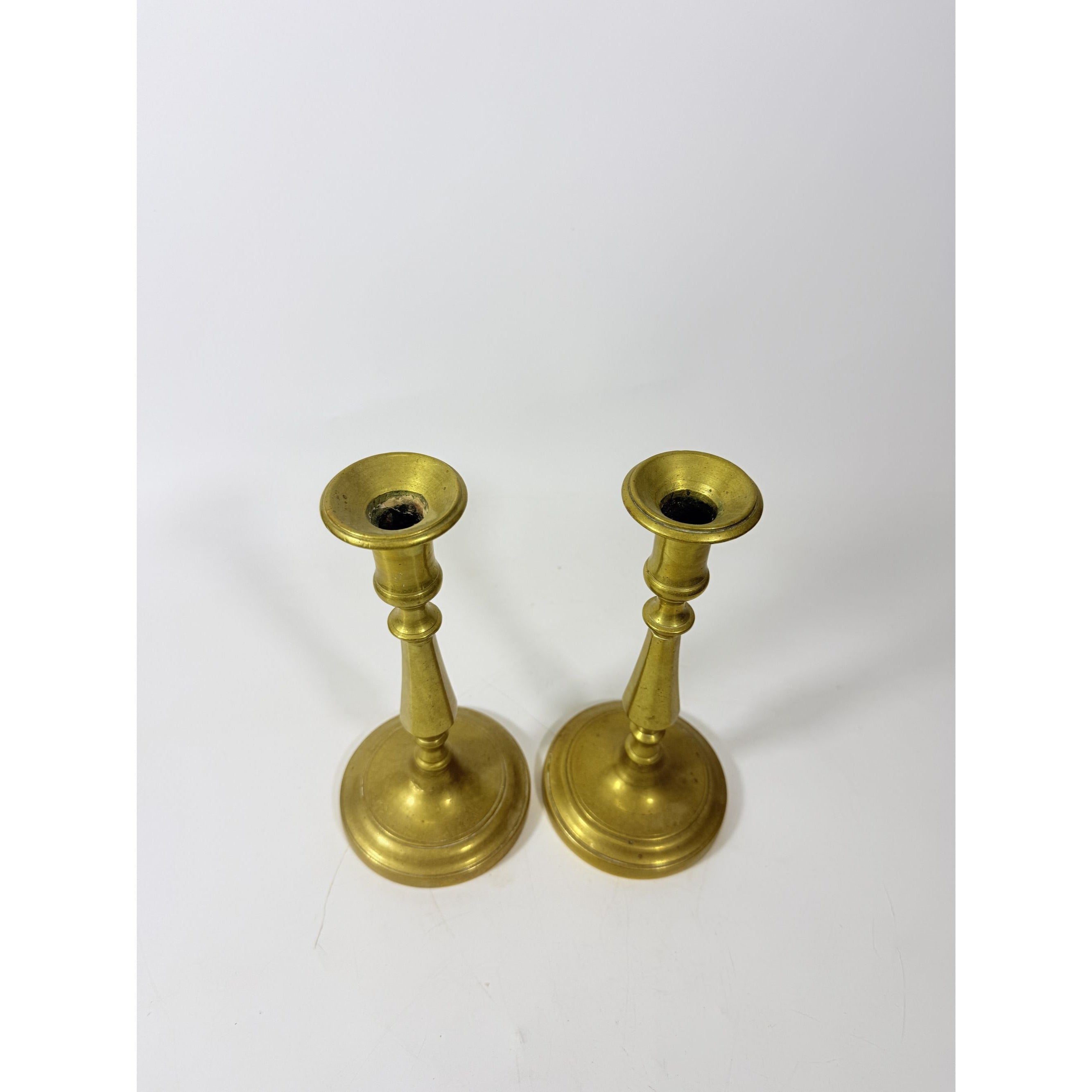 Solid Brass Candlesticks Pair Early 20th Century Vintage Metal Traditional Table Home Decor Centerpiece Candle Holder English Decorative