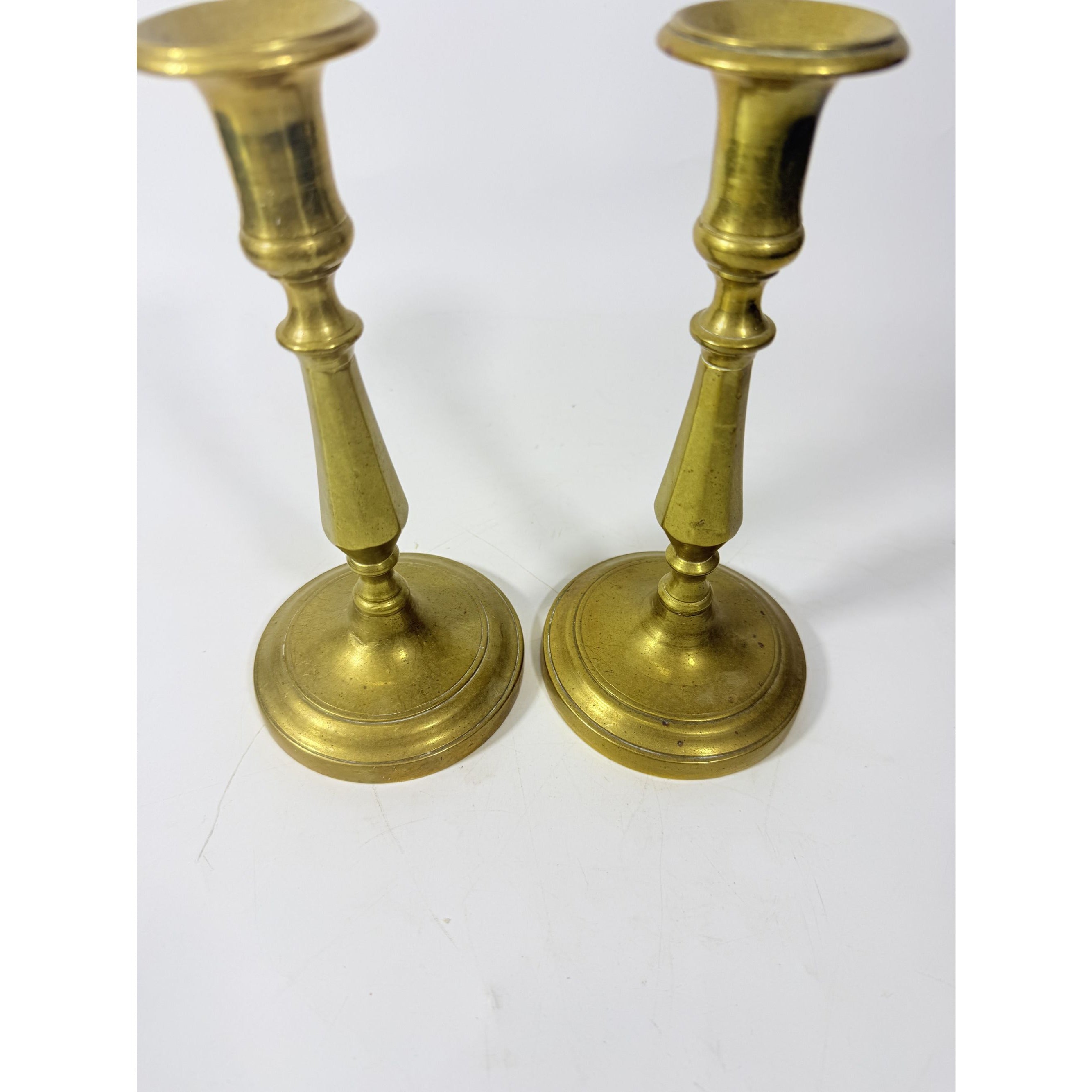 Solid Brass Candlesticks Pair Early 20th Century Vintage Metal Traditional Table Home Decor Centerpiece Candle Holder English Decorative