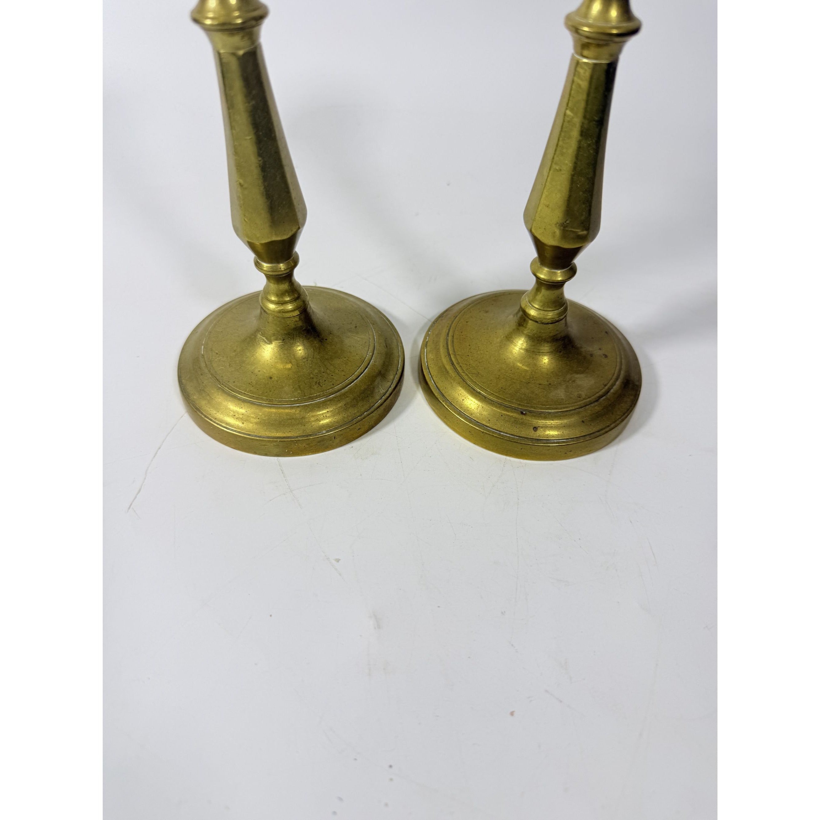 Solid Brass Candlesticks Pair Early 20th Century Vintage Metal Traditional Table Home Decor Centerpiece Candle Holder English Decorative