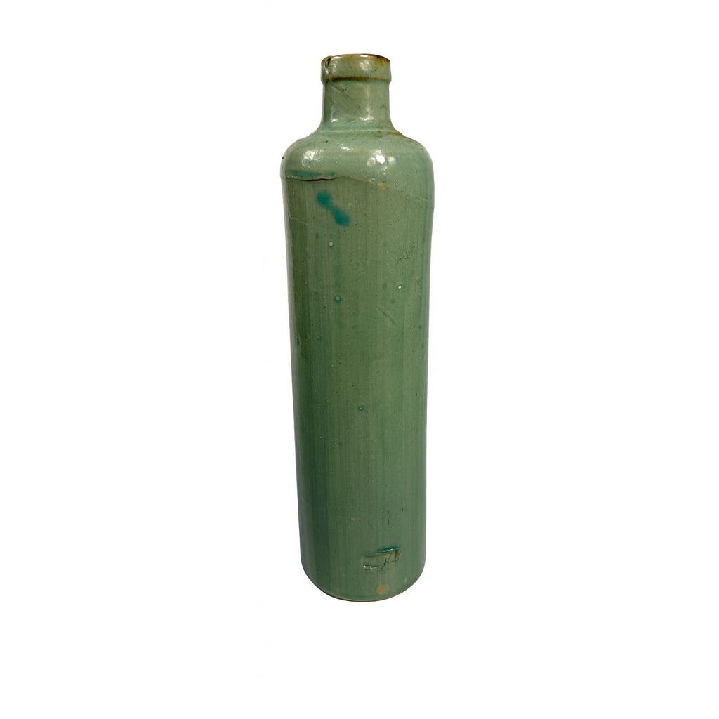 Pottery stoneware liquor bottle Teal Turquiose Vintage James Beam stamped Barware Vase Kitchenware Farmhouse Folk Art Primitive Collectible