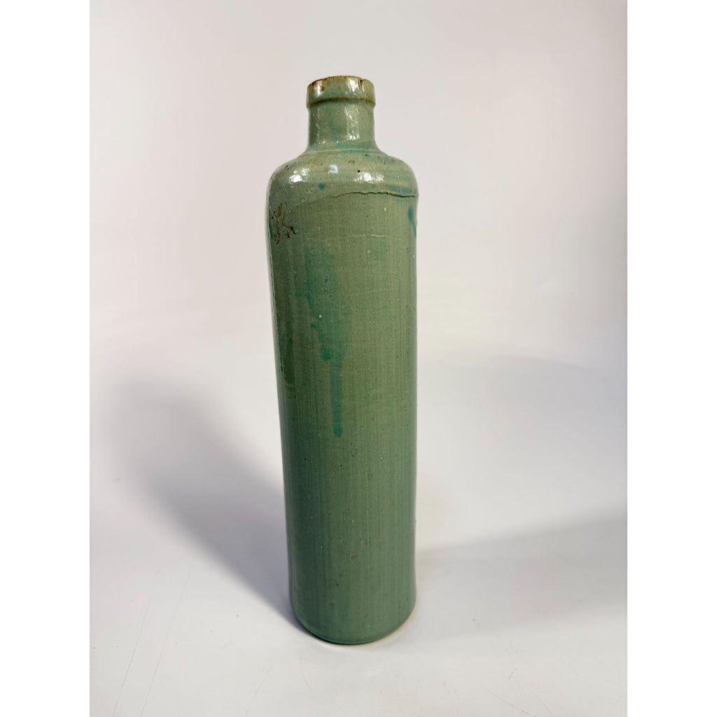 Pottery stoneware liquor bottle Teal Turquiose Vintage James Beam stamped Barware Vase Kitchenware Farmhouse Folk Art Primitive Collectible