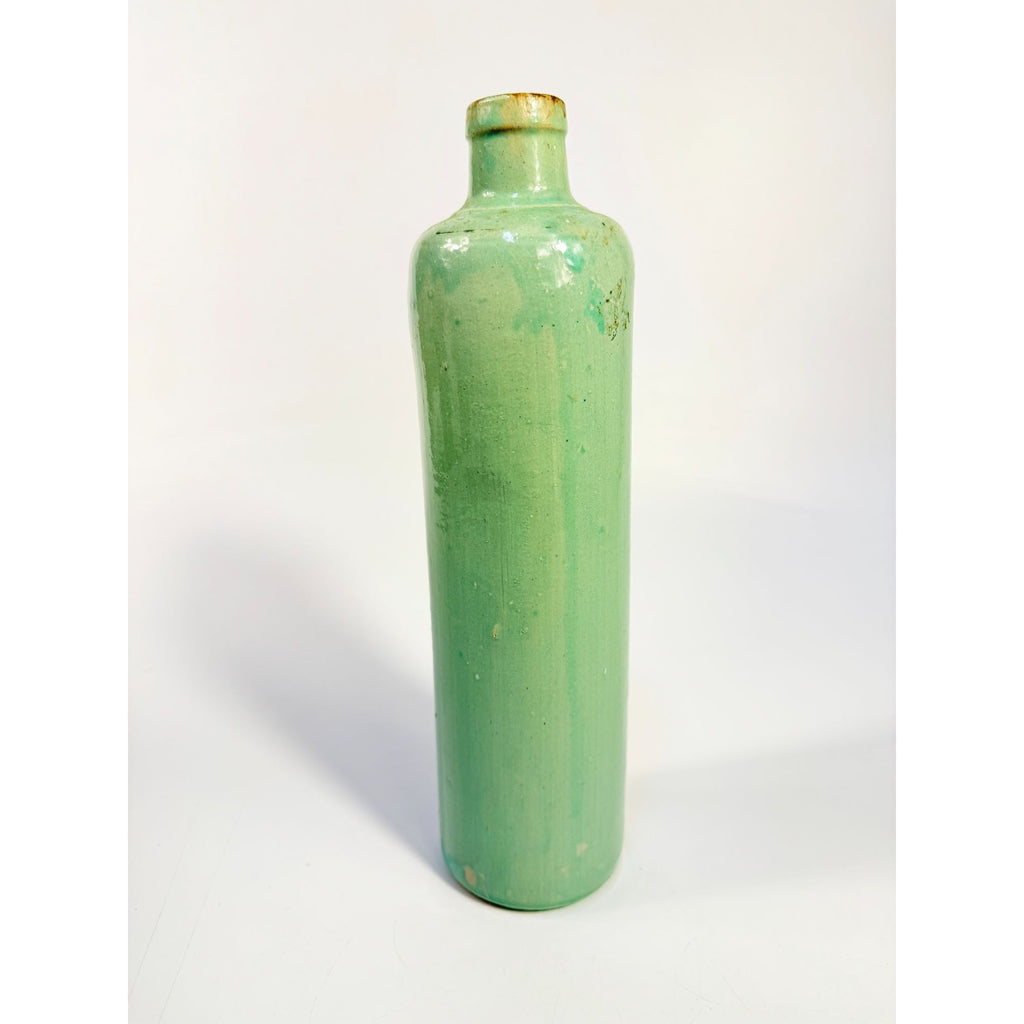 Pottery stoneware liquor bottle Teal Turquiose Vintage James Beam stamped Barware Vase Kitchenware Farmhouse Folk Art Primitive Collectible