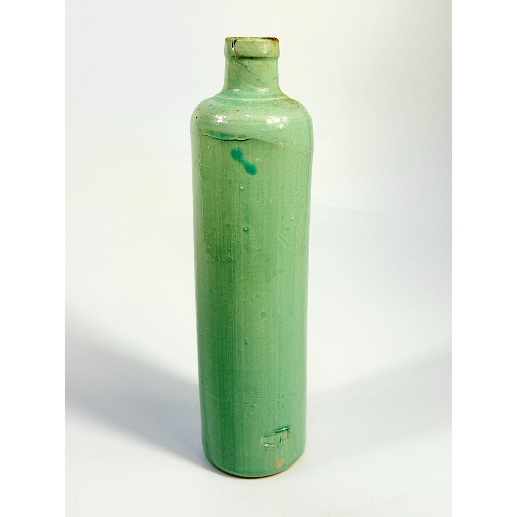 Pottery stoneware liquor bottle Teal Turquiose Vintage James Beam stamped Barware Vase Kitchenware Farmhouse Folk Art Primitive Collectible