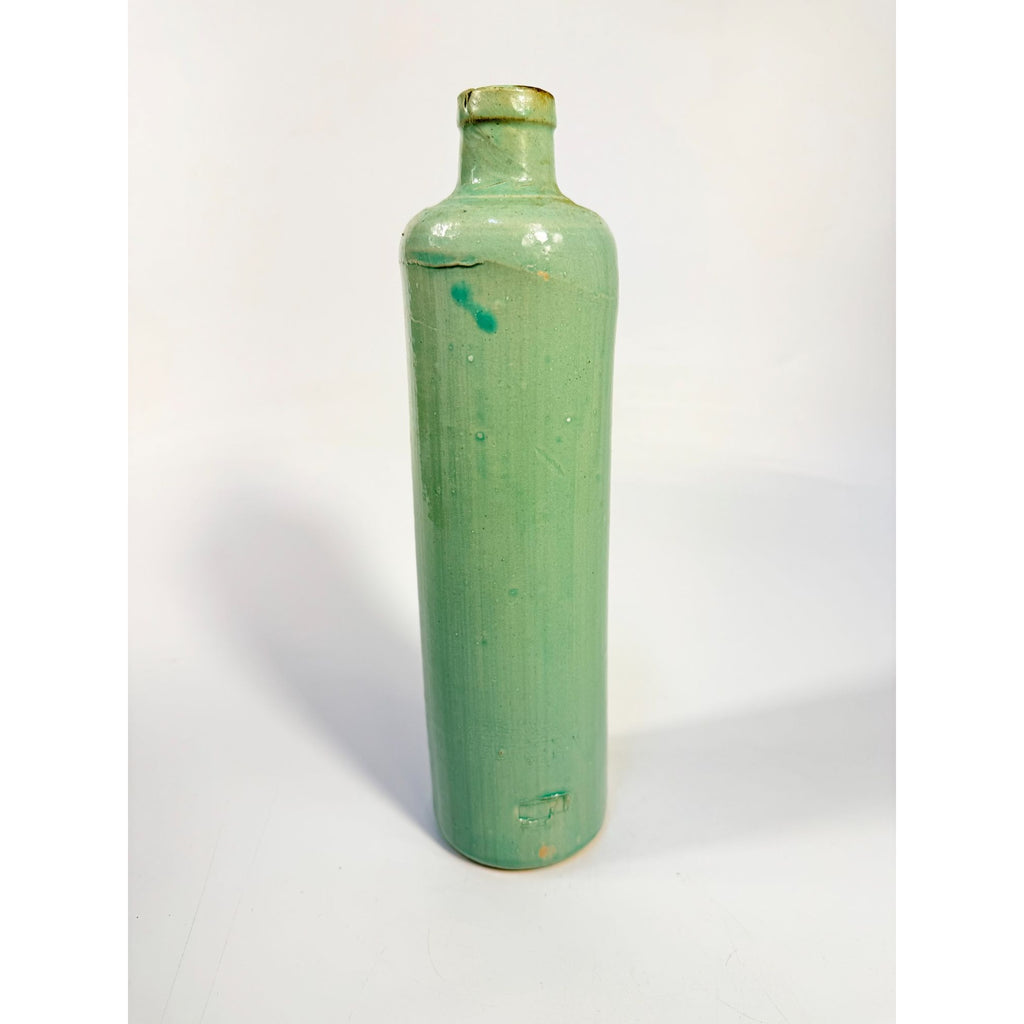 Pottery stoneware liquor bottle Teal Turquiose Vintage James Beam stamped Barware Vase Kitchenware Farmhouse Folk Art Primitive Collectible