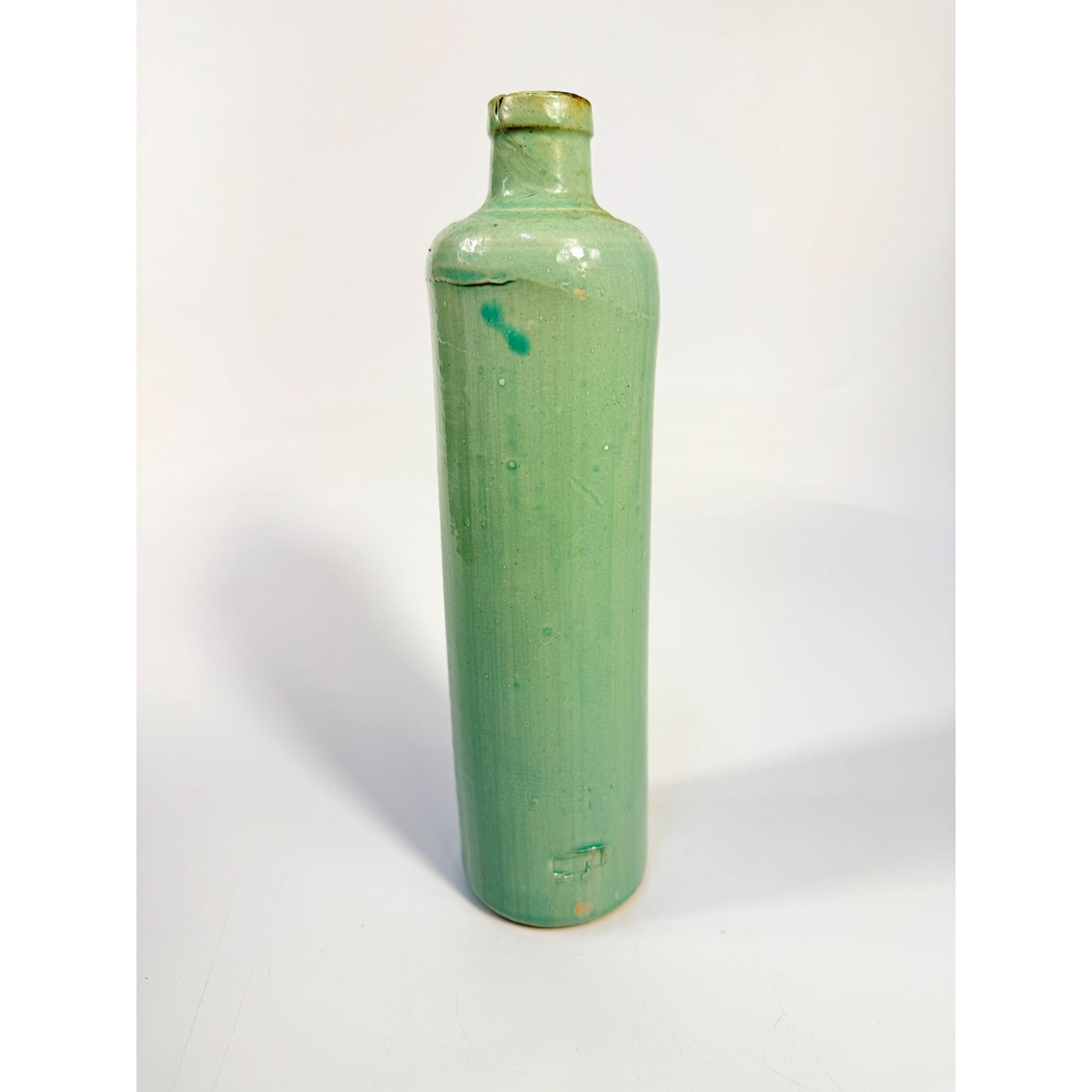 Pottery stoneware liquor bottle Teal Turquiose Vintage James Beam stamped Barware Vase Kitchenware Farmhouse Folk Art Primitive Collectible