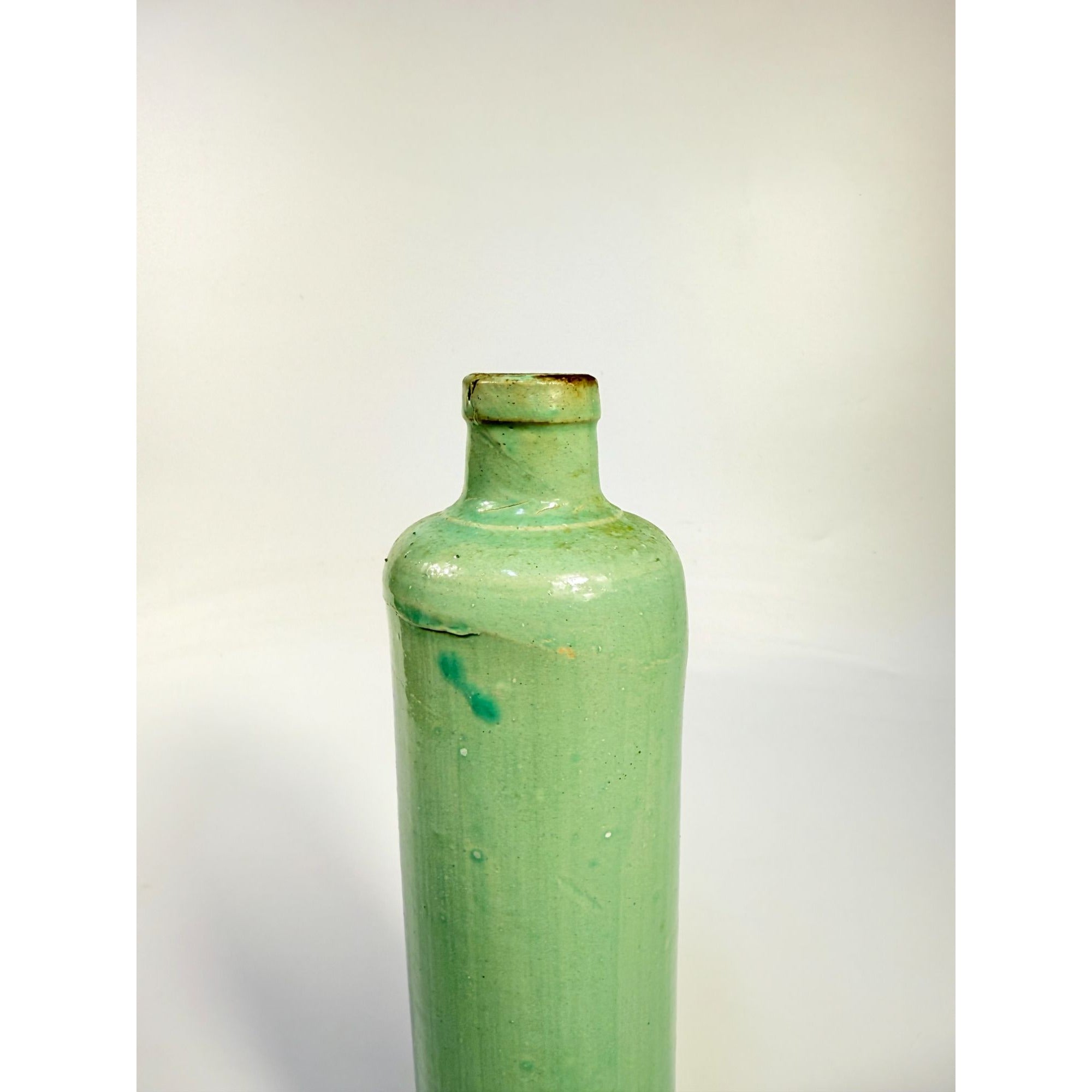 Pottery stoneware liquor bottle Teal Turquiose Vintage James Beam stamped Barware Vase Kitchenware Farmhouse Folk Art Primitive Collectible