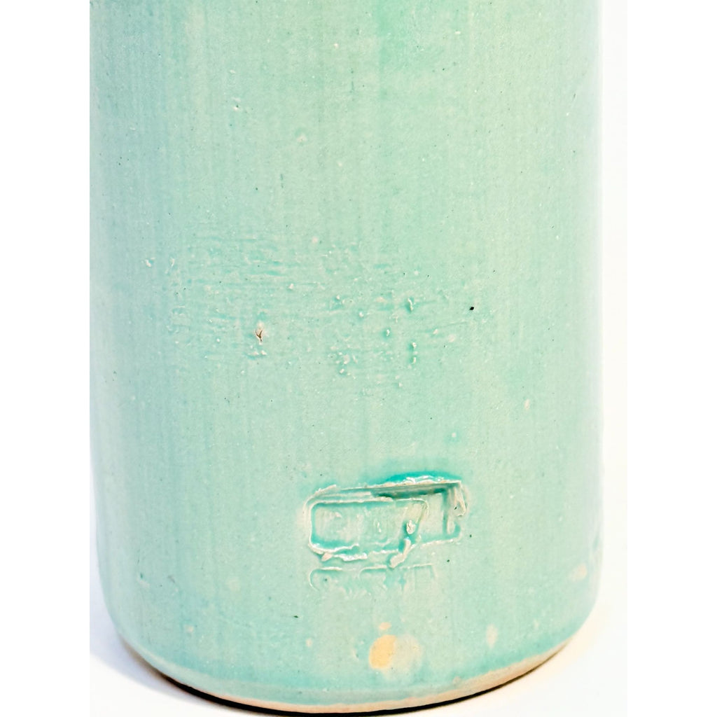 Pottery stoneware liquor bottle Teal Turquiose Vintage James Beam stamped Barware Vase Kitchenware Farmhouse Folk Art Primitive Collectible