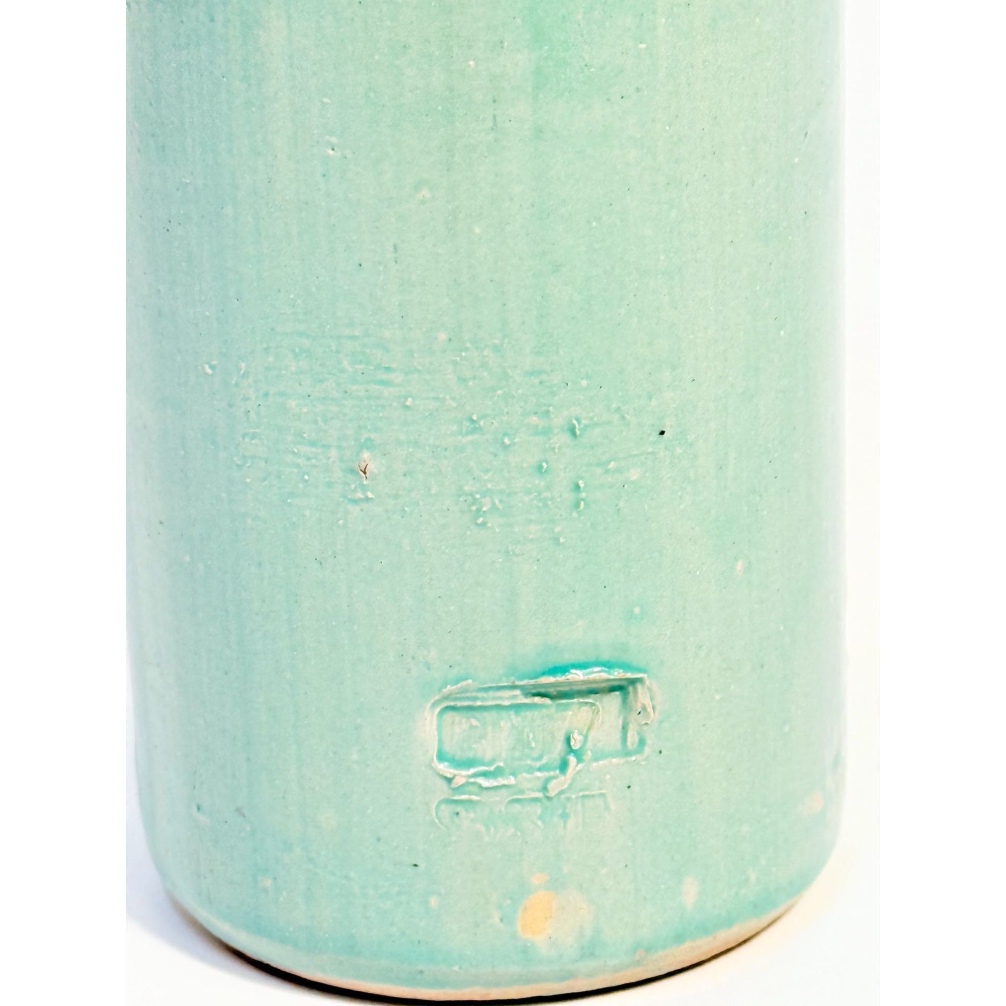 Pottery stoneware liquor bottle Teal Turquiose Vintage James Beam stamped Barware Vase Kitchenware Farmhouse Folk Art Primitive Collectible