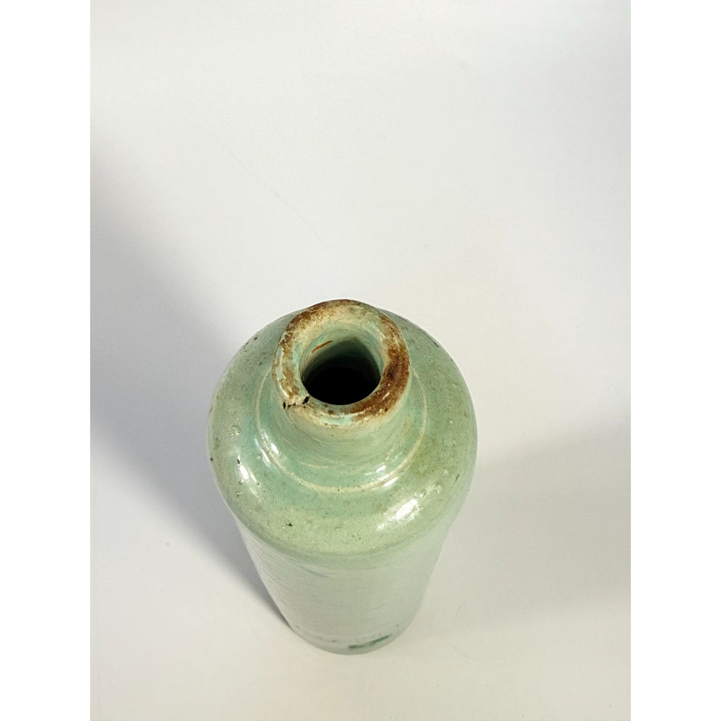 Pottery stoneware liquor bottle Teal Turquiose Vintage James Beam stamped Barware Vase Kitchenware Farmhouse Folk Art Primitive Collectible