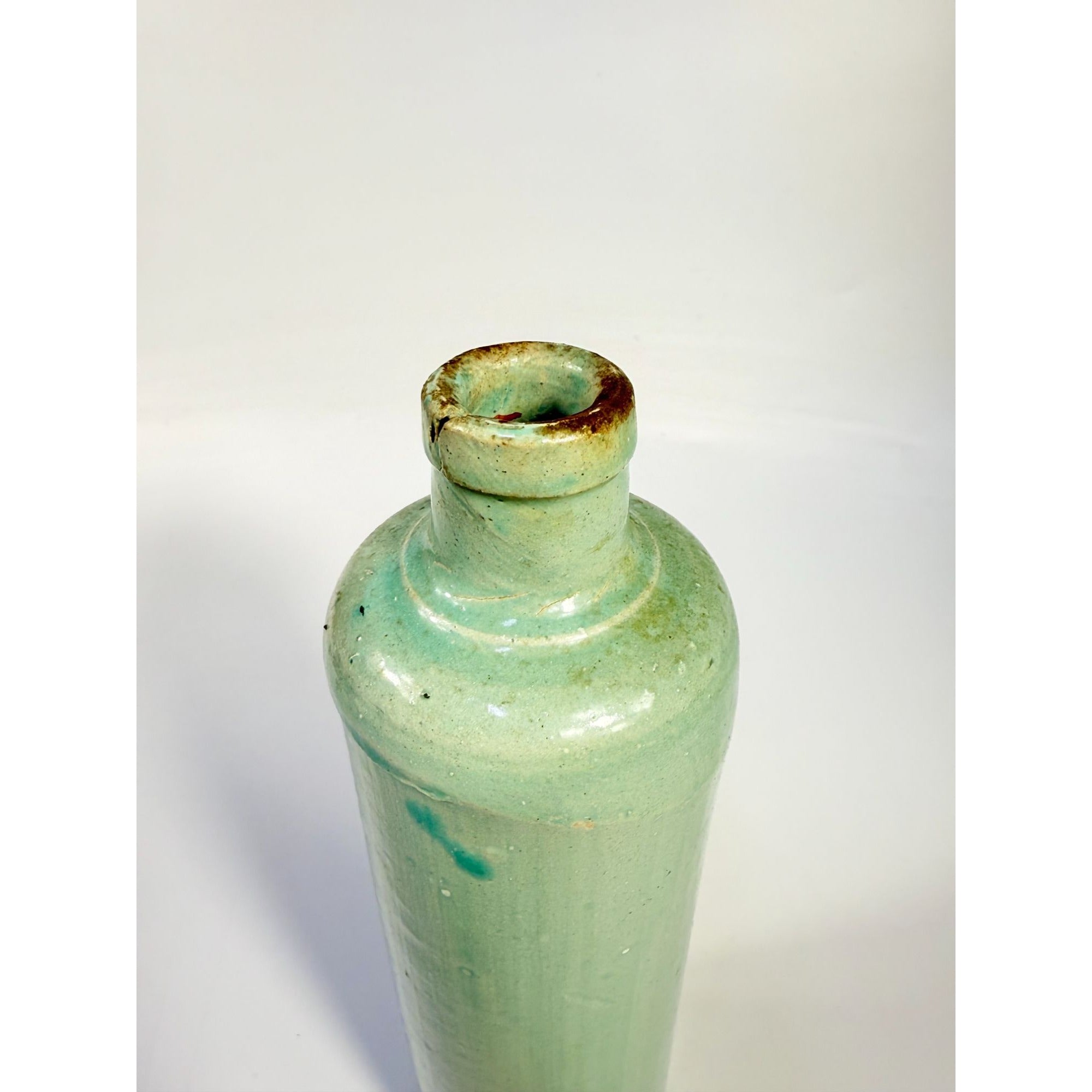 Pottery stoneware liquor bottle Teal Turquiose Vintage James Beam stamped Barware Vase Kitchenware Farmhouse Folk Art Primitive Collectible