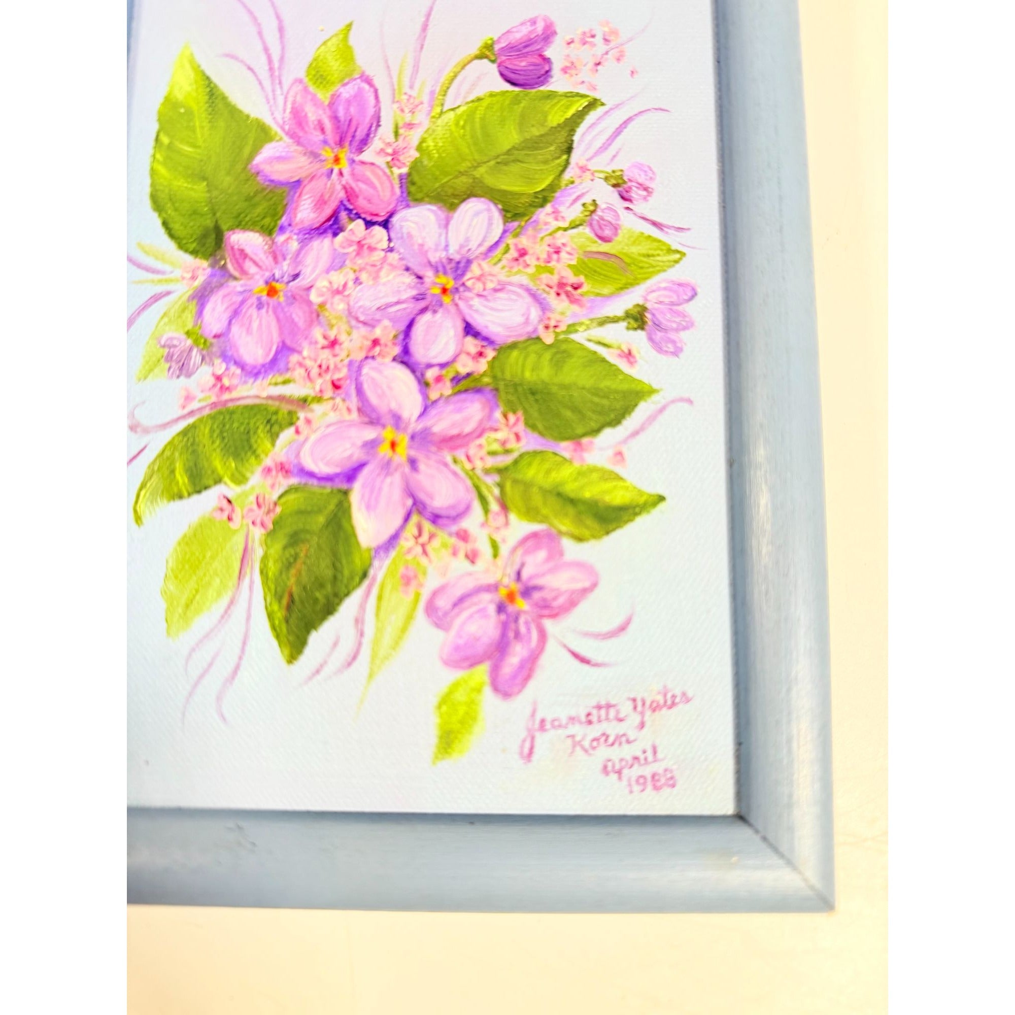 Mini Oil Painting Art Vintage Pansy Violets Flowers Artist Signed Vintage Mid Century Shelf Wall Decor Velvet Framed Framed Gold Flower