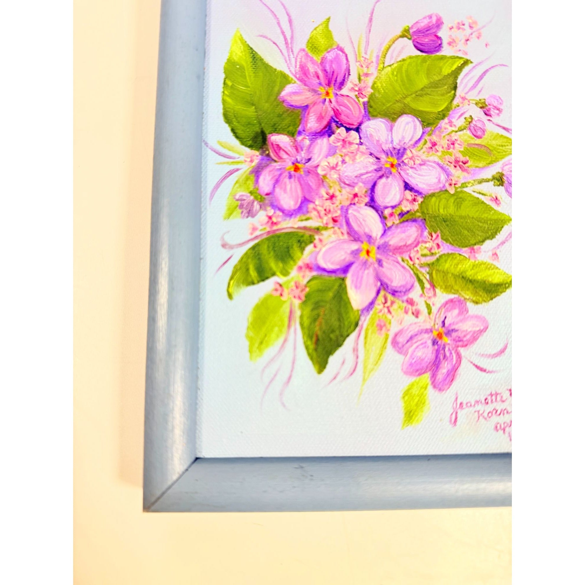 Mini Oil Painting Art Vintage Pansy Violets Flowers Artist Signed Vintage Mid Century Shelf Wall Decor Velvet Framed Framed Gold Flower