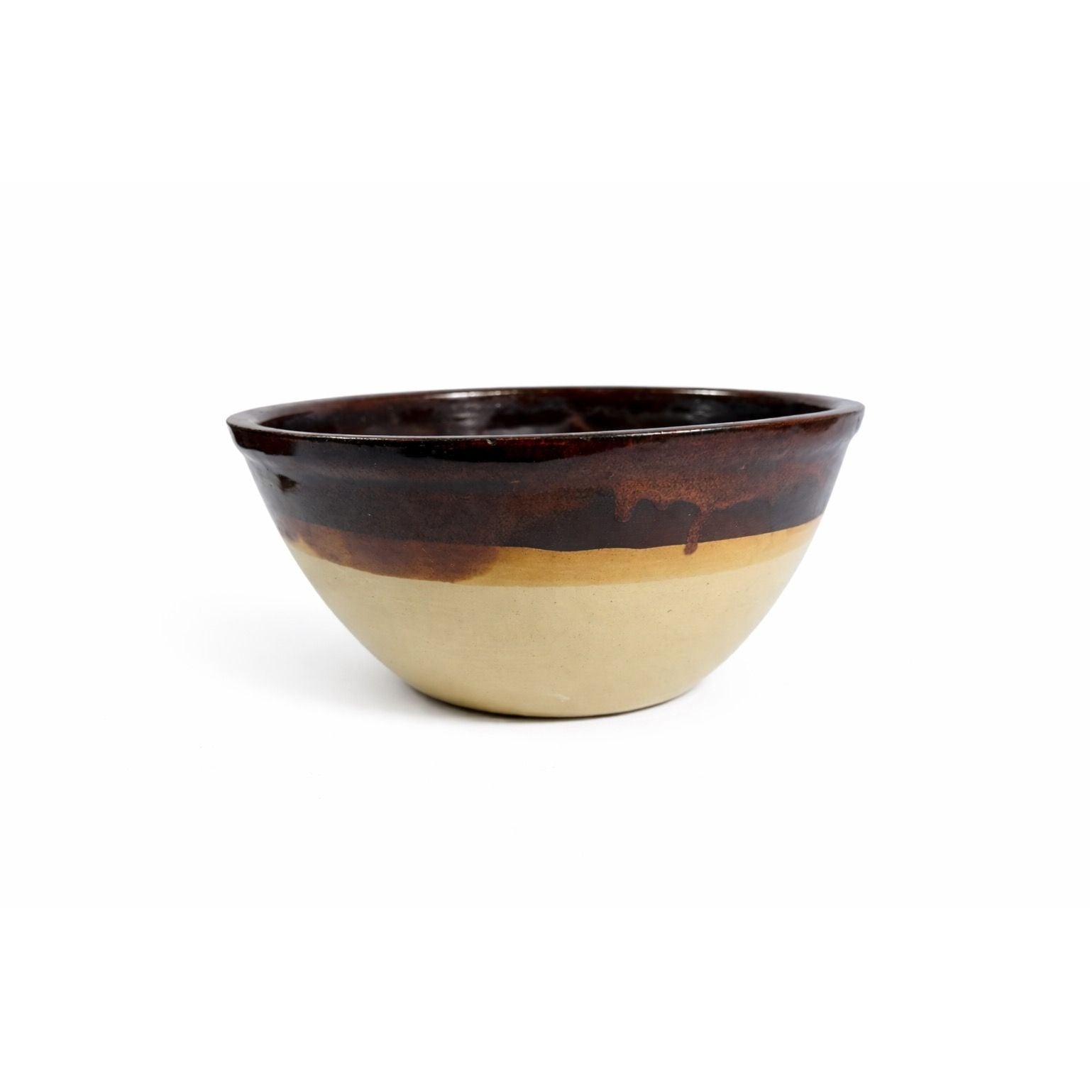 Mixing Bowl Yellow Ware Stoneware Pottery Artisan's Heritage Two Tone Brown Kitchenware Primitive Farmhouse Kitchen Decorative Accents