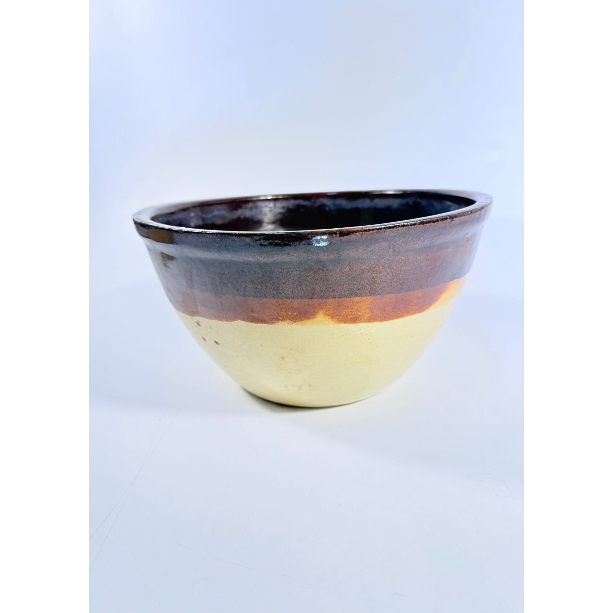Mixing Bowl Yellow Ware Stoneware Pottery Artisan's Heritage Two Tone Brown Kitchenware Primitive Farmhouse Kitchen Decorative Accents