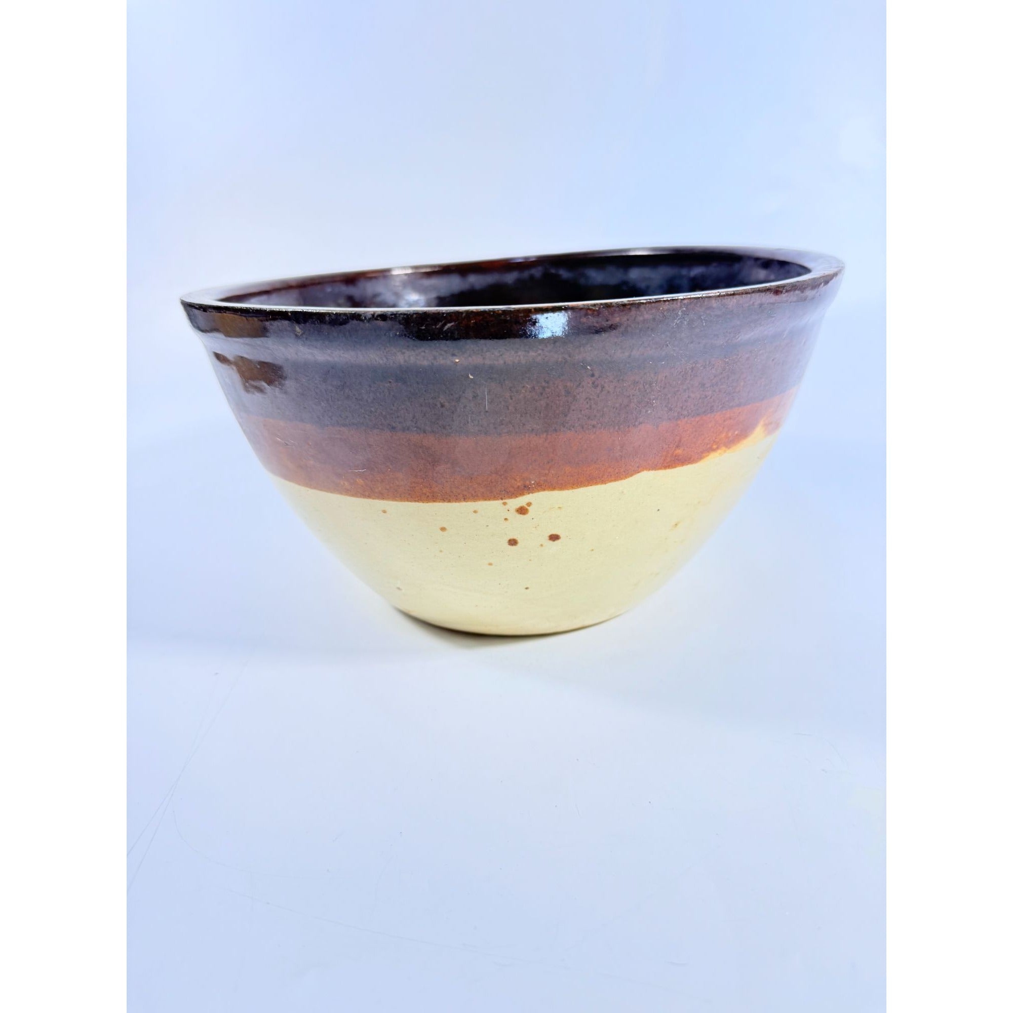 Mixing Bowl Yellow Ware Stoneware Pottery Artisan's Heritage Two Tone Brown Kitchenware Primitive Farmhouse Kitchen Decorative Accents